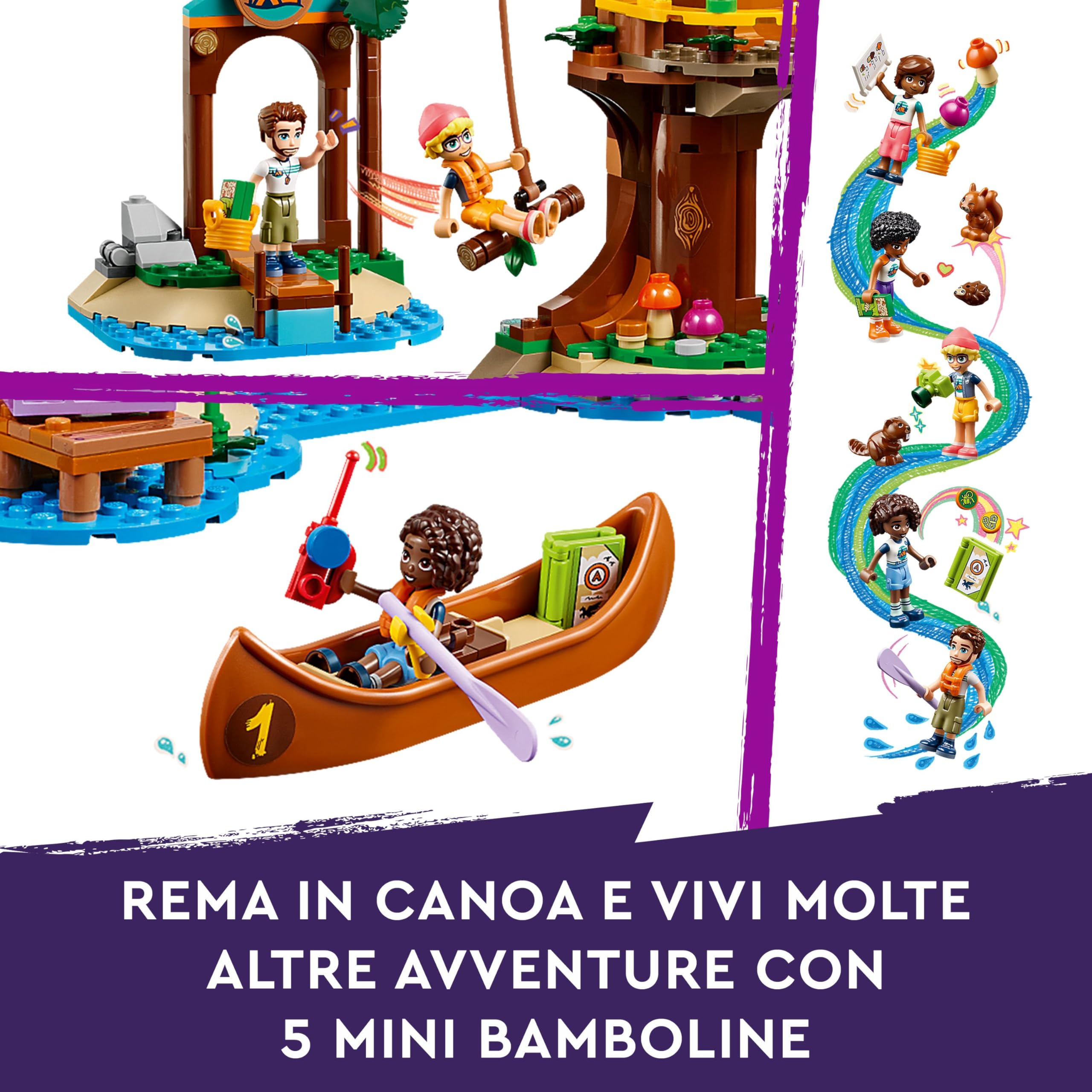LEGO Friends La Casa sull’Albero al Campo Avventure, Gioco Educativo per Bambine e Bambini da 8 Anni con Casa da Costruire, 5 Mini Bamboline e 5 Animali Giocattolo, Idea Regalo di Compleanno 42631