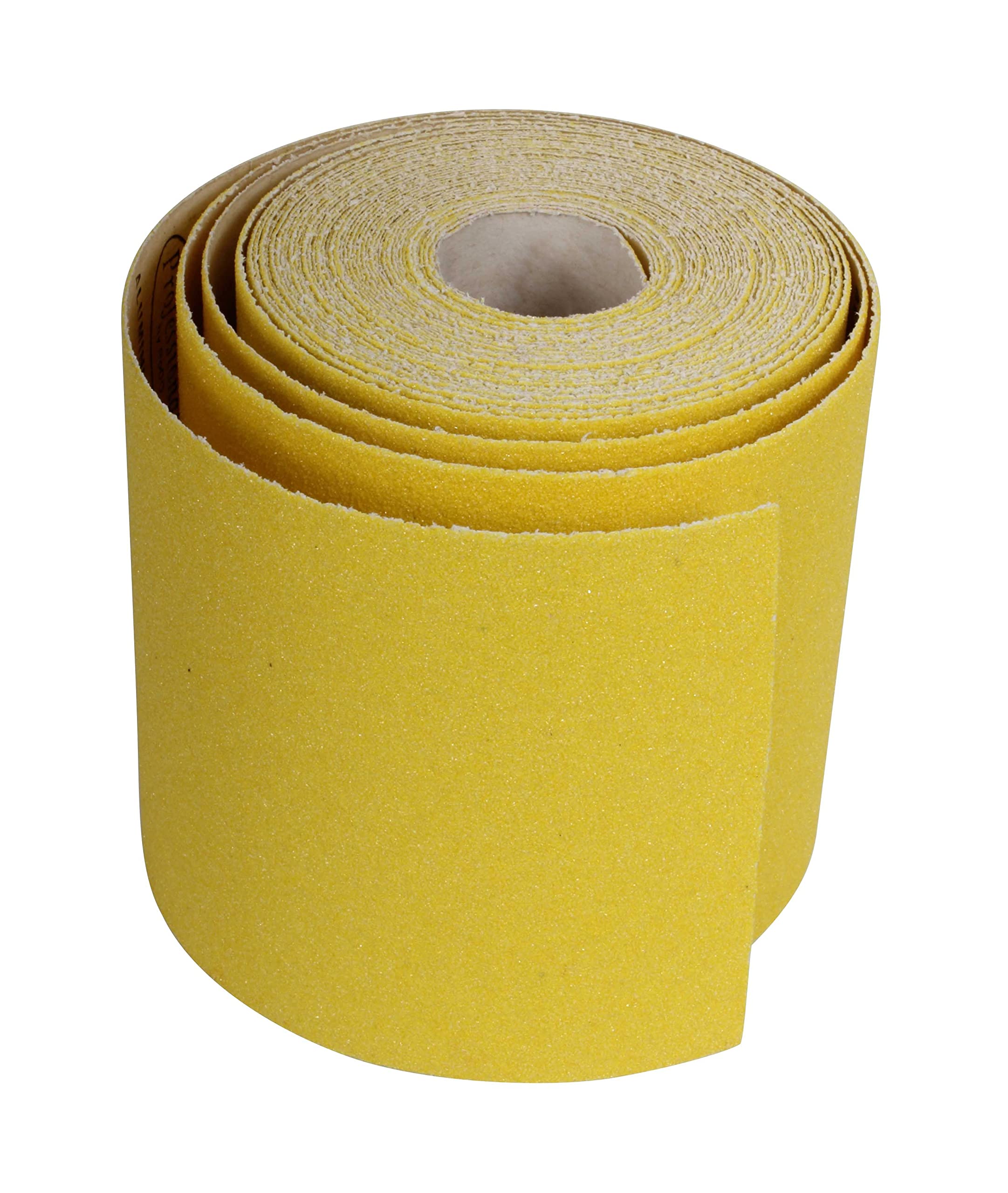 ProDec Rollo de 10m de papel de lija abrasivo de óxido de aluminio amarillo de grano fino 120 para lijar madera, pintura, yeso, masilla, metal y más, 115mm de ancho Compatible con lijadoras a máquina