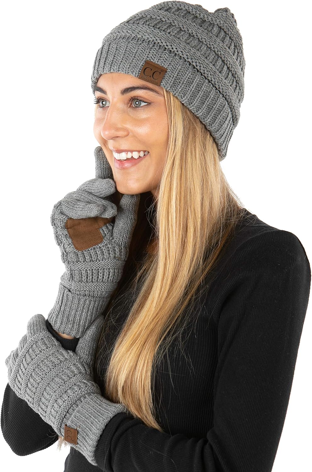 Funky Junque Women’s Beanie & Touchscreen Gloves Set – Soft 100% Acrylic Knit Winter Hat and Gloves, Cozy Cold Weather Gift