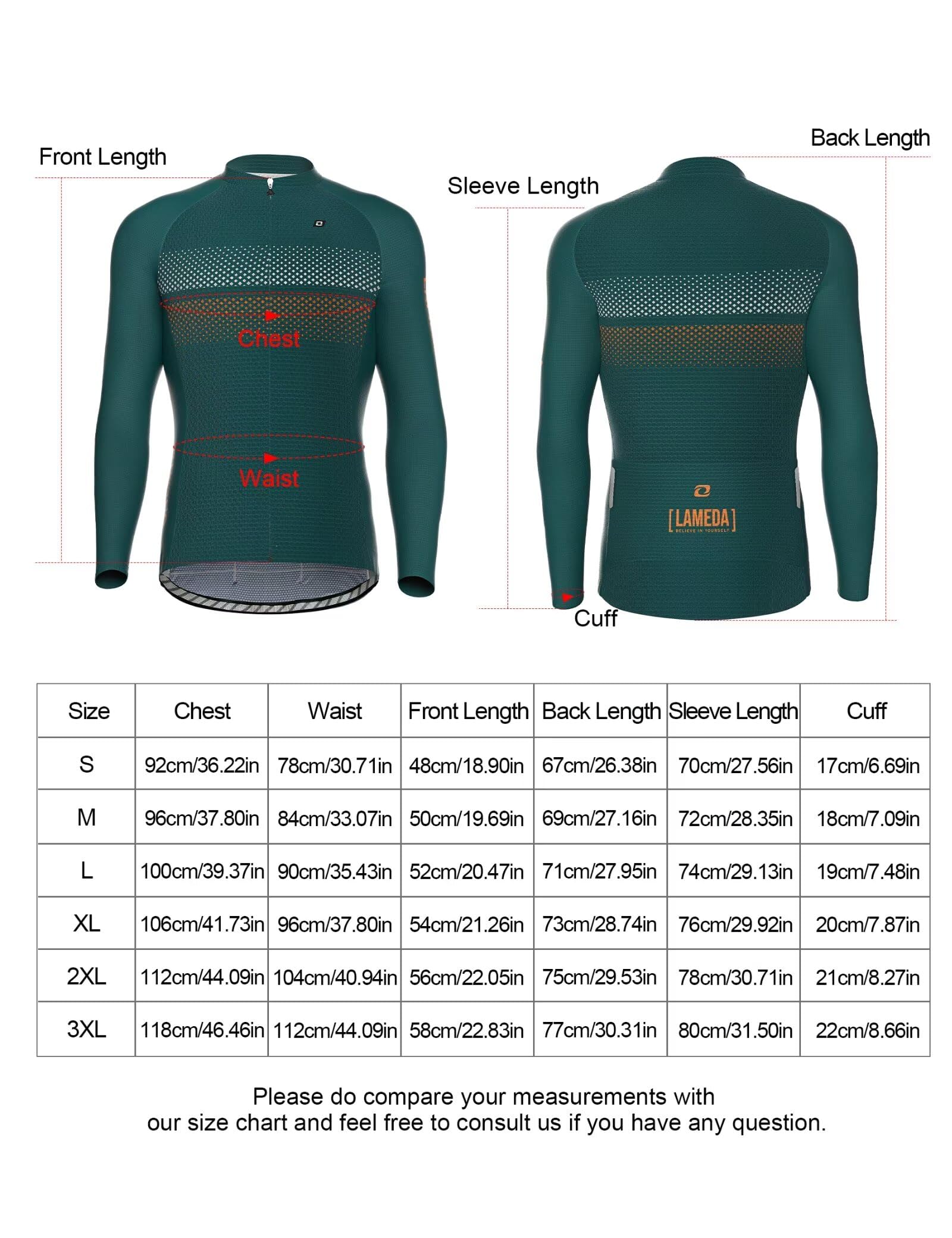 INBIKE - Maglia da ciclismo da uomo, a maniche lunghe, traspirante, leggera, ad asciugatura rapida, riflettente, con 3 tasche posteriori