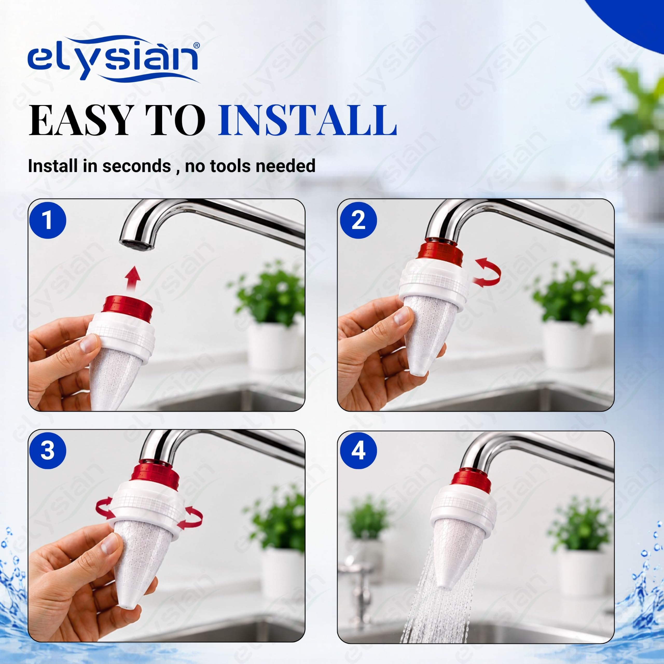 Elysian Water Filter Tap Head - 3 Modes, Softens Water -6 Elysian Water Filter Tap Head - 3 Modes, Softens Water -6