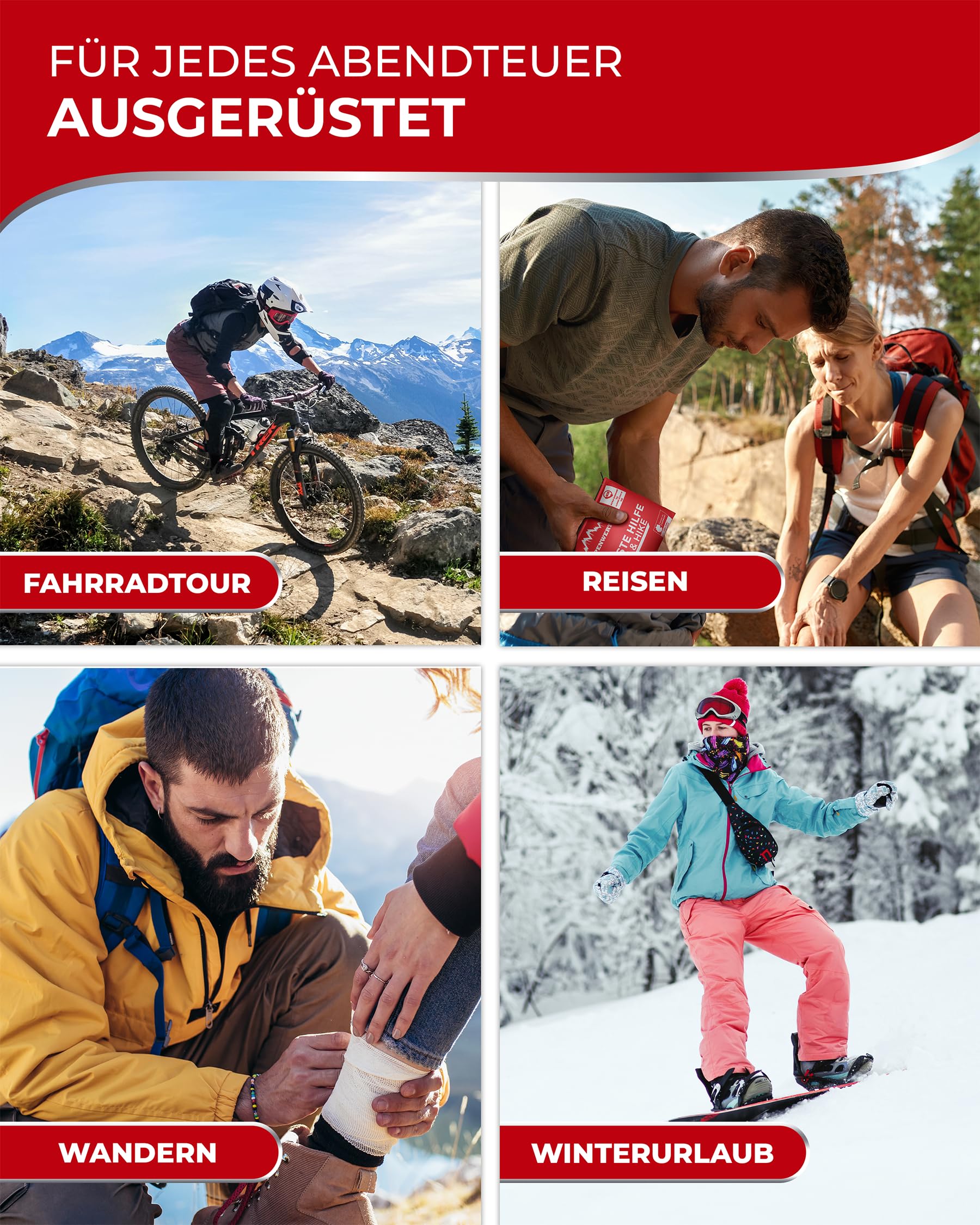 Alpenwert Kit di primo soccorso per bicicletta all'aperto [incl. pinza per zecche e panno triangolare] First Aid Kit Travel per zaino, accessori da trekking, viaggi, escursionismo DIN