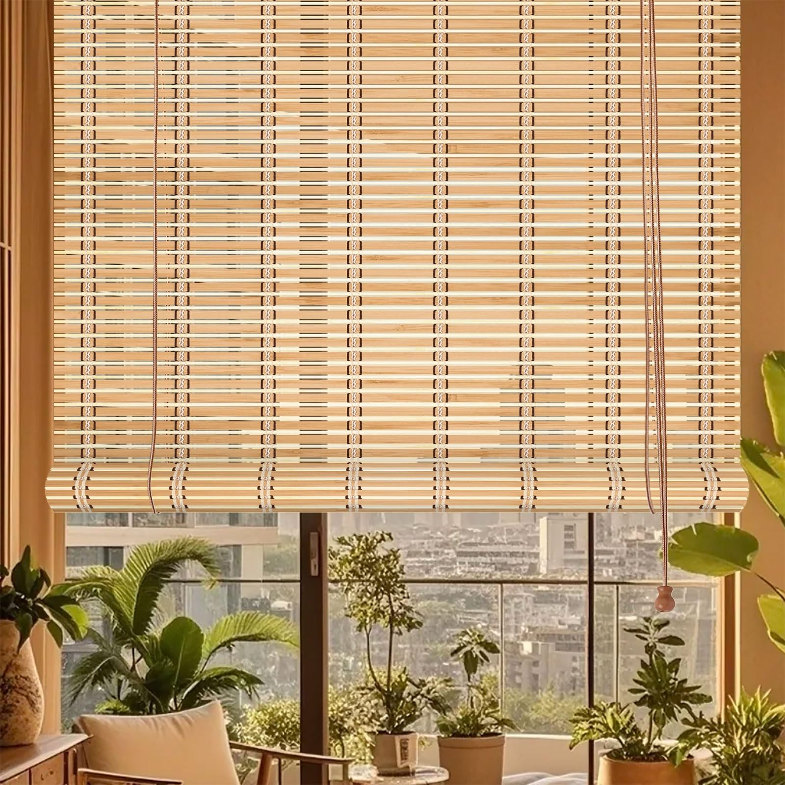 Bamboo Blinds Roll Up Shades Woven Blinds 45 50 55 60 65 70 75 80 85 90 95 100 120 140 155 160cm Wide Natural Roman Shades Breathable/Sun Protection/Privacy Bamboo Shades For Outdoor Window Balcony(Ye