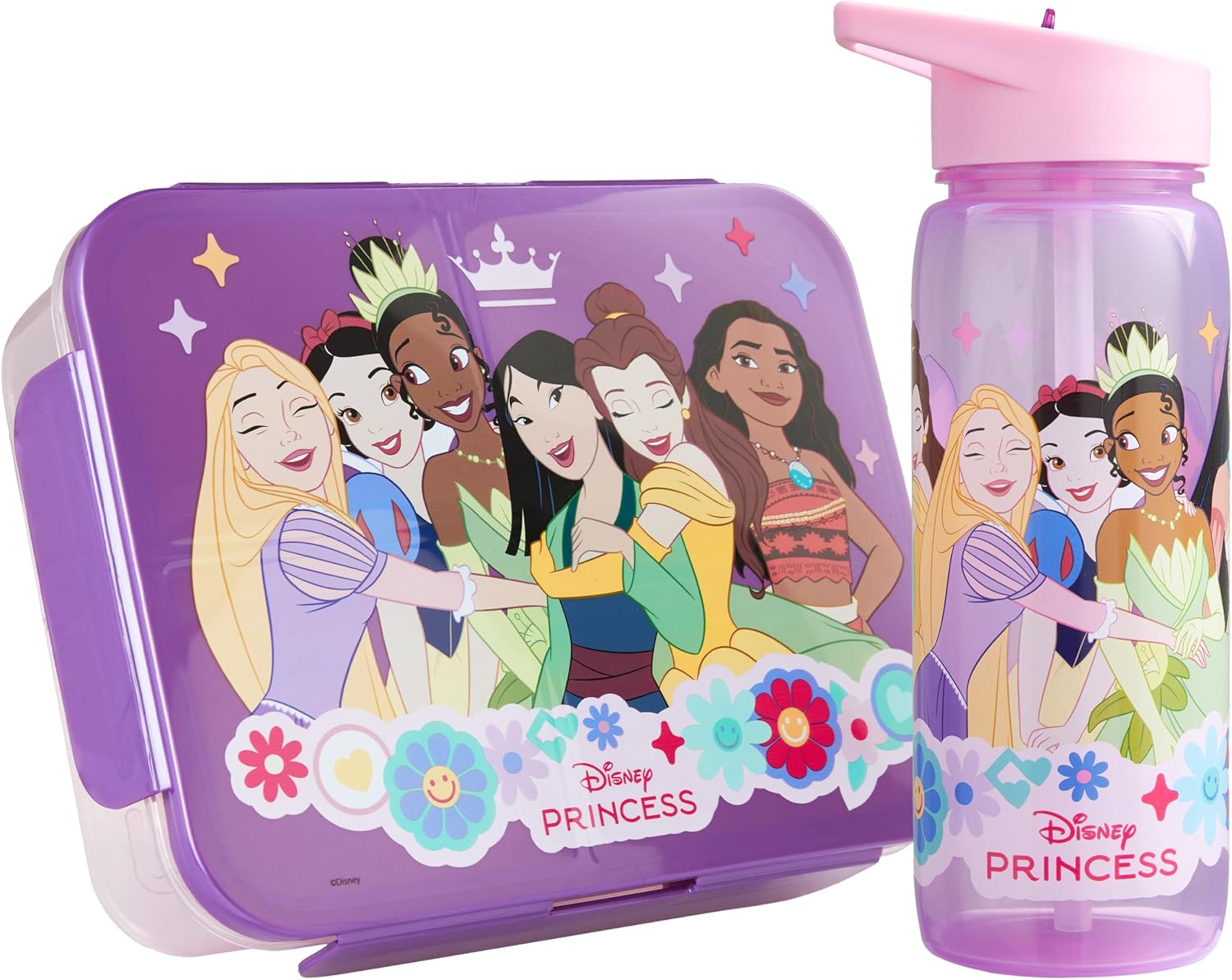 Get Trend Disney Frozen 2Pc Kids Lunch Box Set with 3 Compartment Bento Box & 21.6 fl oz Water Bottle with Straw, Lightweight BPA-Free Leak Proof, Elsa and Anna Gifts for Girls (Turquoise Frozen)