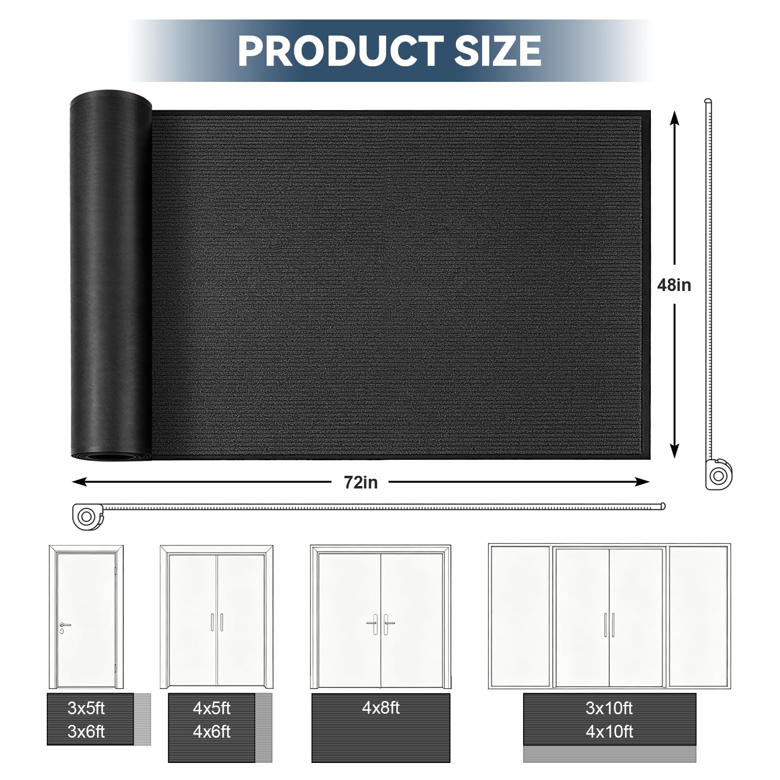 4'x6' Commercial Floor Mat for Entryway,Large Front Doormat for Home Entrance&Business High-Traffic Areas,Heavy Duty Non-Slip Rug,Rubber Backing,Low Profile,Black — Amazon image 2