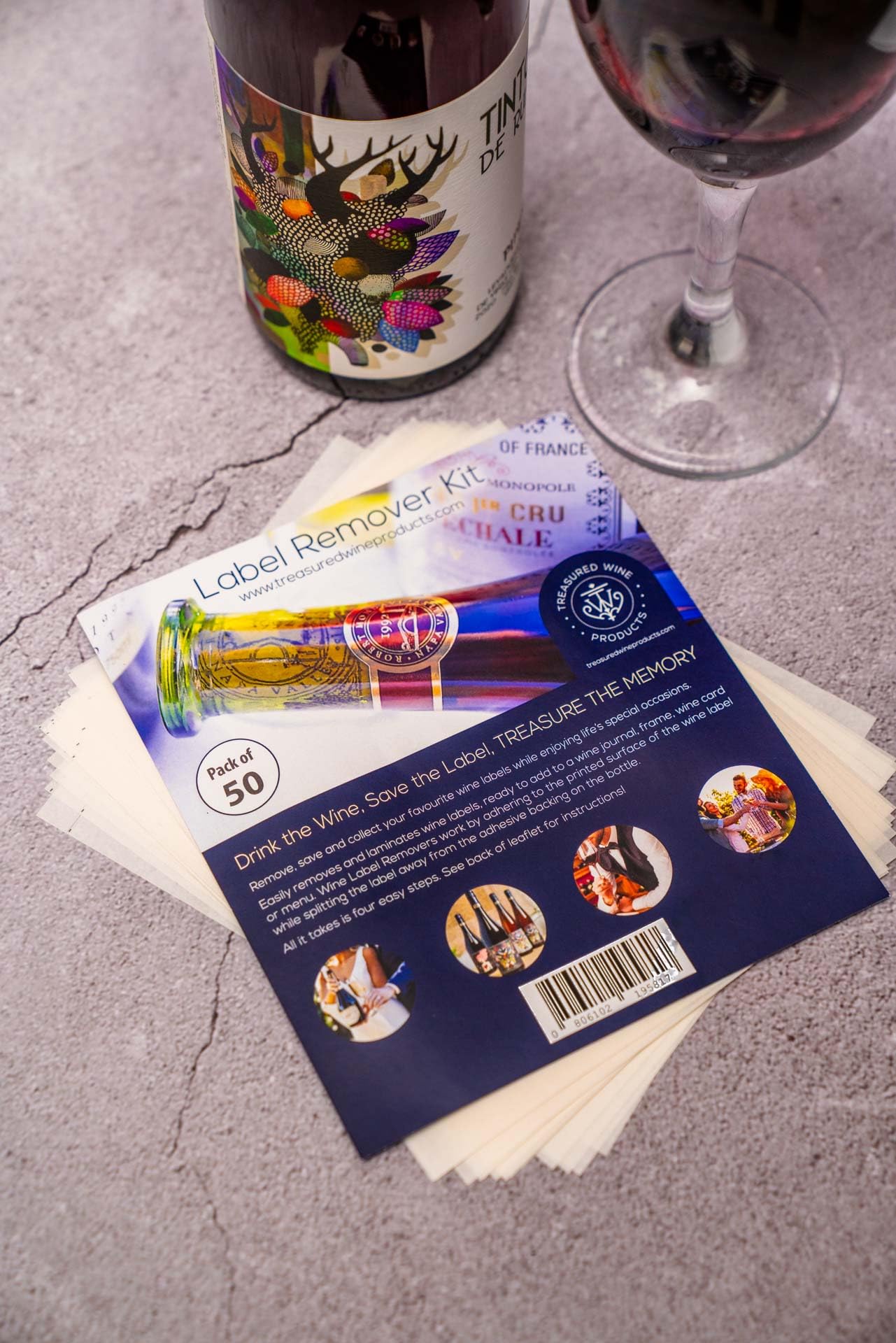Treasured Wine - Kit de dissolvant d'étiquettes de vin - 50 dissolvants d'étiquettes de vin