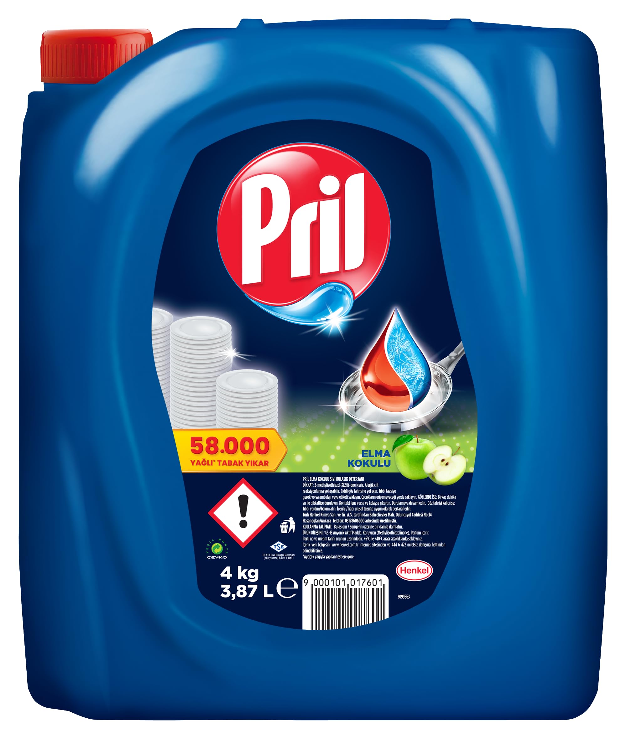Pril Elma Kokulu Elde Yıkama Sıvı Bulaşık Deterjanı 1 x 4 kg, Elma 4kg