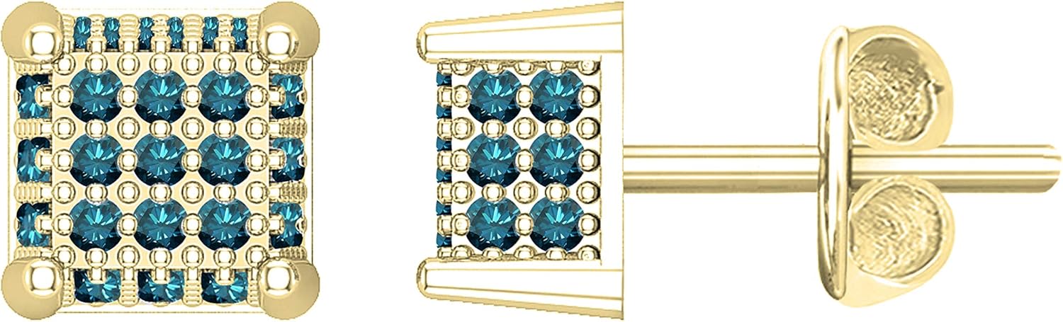 Dazzlingrock Collection 0.20 Ctw Round White/Blue/Black Diamond 5mm Square Hip Hop Iced Out Studs, Unisex Design Ladies,Mens Real Diamond Earrings