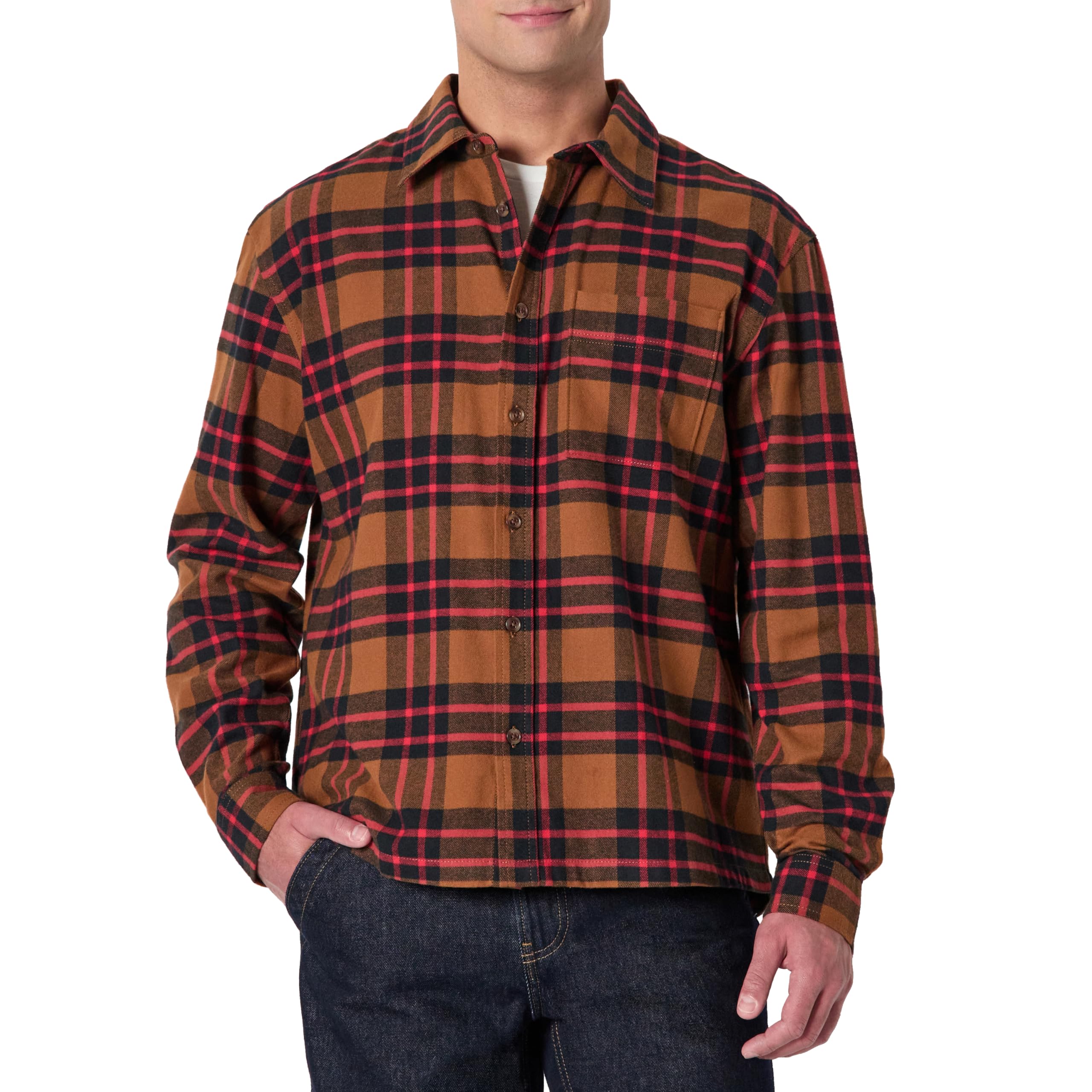 Amazon Essentials Herren Langärmliges Relaxed-Fit-Flanellhemd