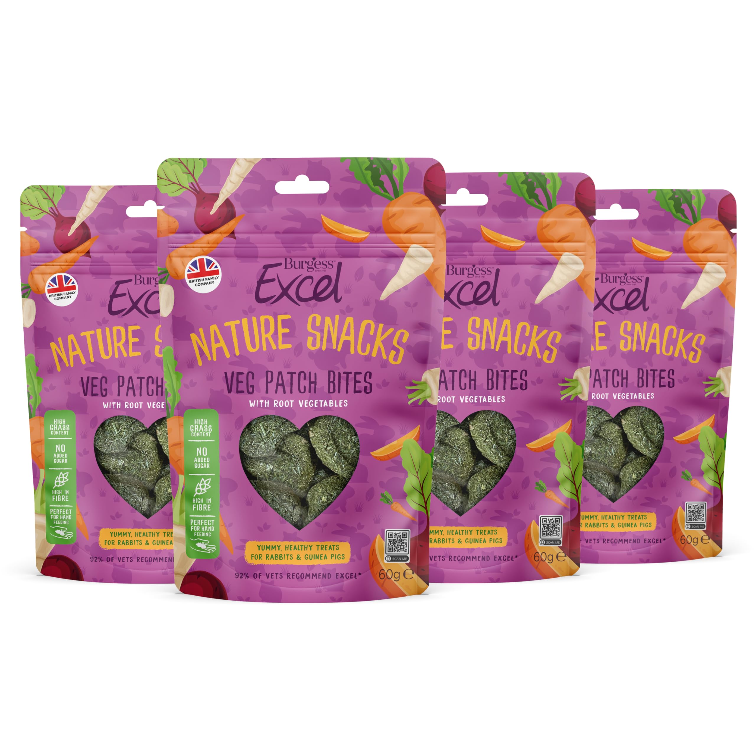 Burgess Excel Veg Patch Bites Rabbit & Guinea Pig Treats - 240g - Rabbit & Guinea Pig Baked Treats Made with Root Vegetables - High Fibre, Small Animal Snacks (Pack of 4)