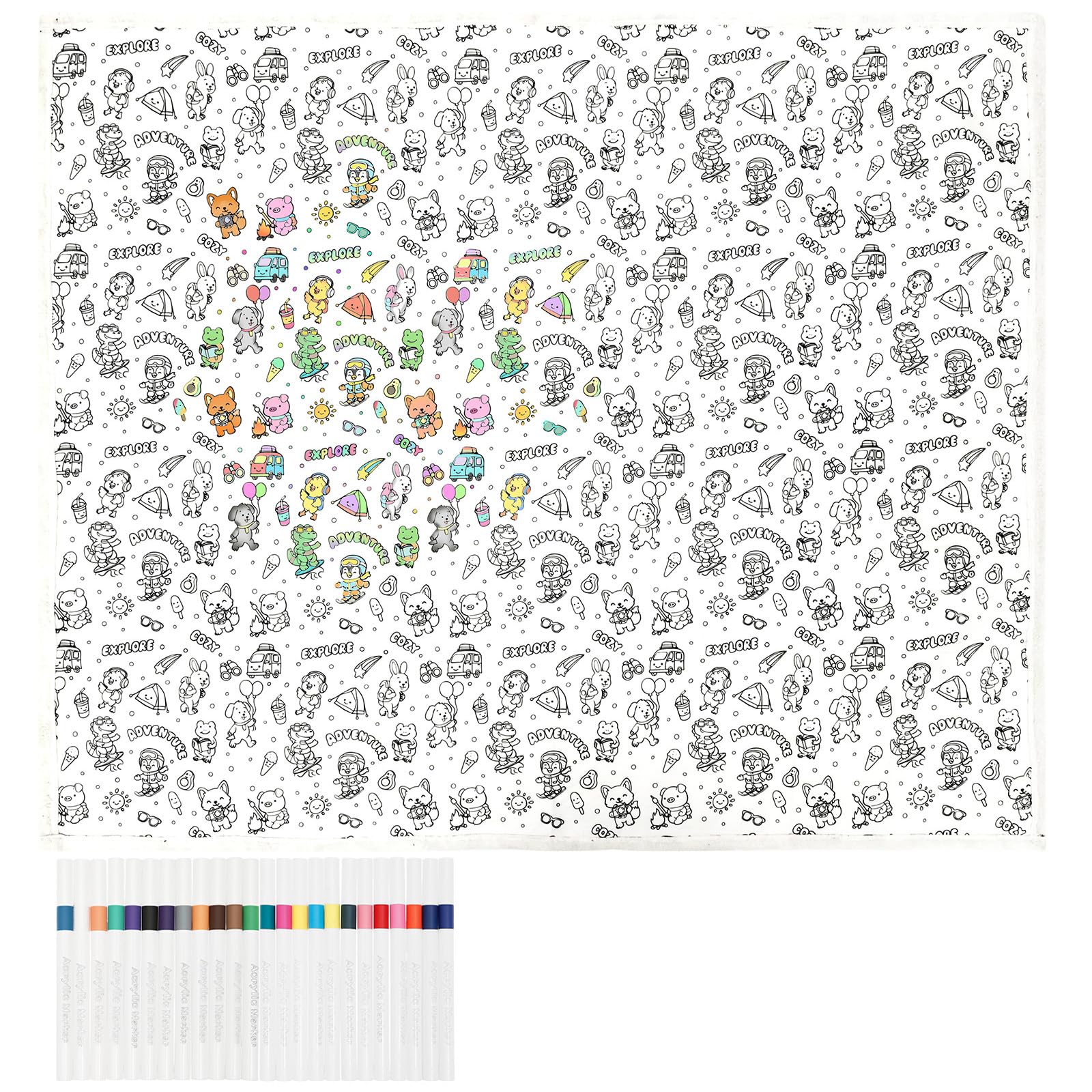 DIY Colouring Blanket for Adults, 152x127cm Washable Cozy Doodle Blanket