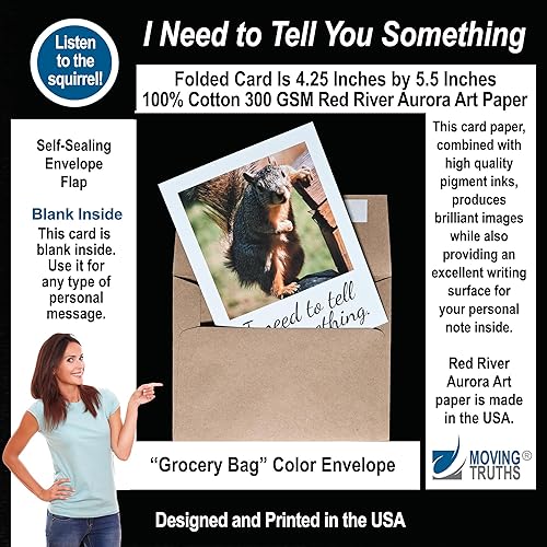 Miniatura 4 de Tarjeta de felicitación divertida con diseño de ardilla articulada en blanco, con texto en inglés "I Need to Tell You Something", 4.25 x 5.5