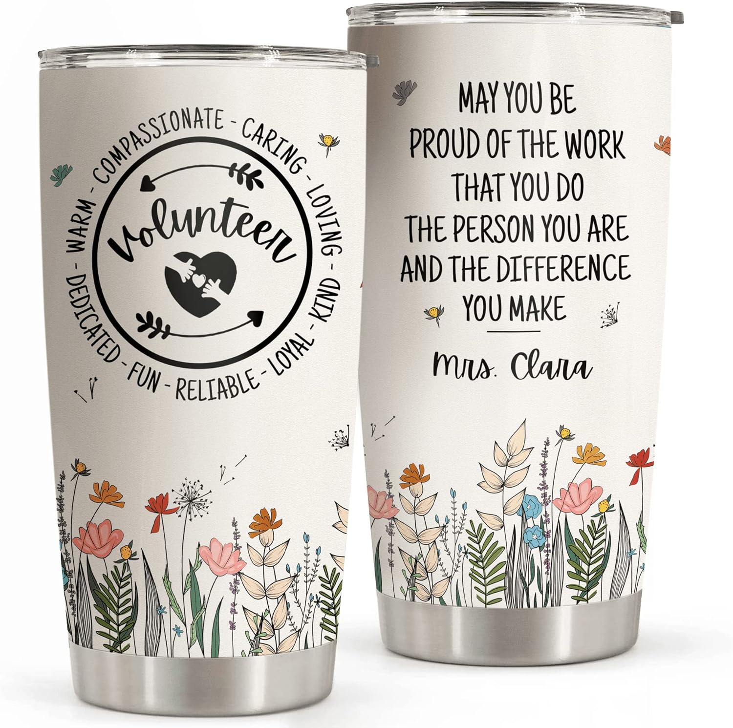 Personalized Volunteer Appreciation gifts - Thank you Gifts for Women Staff Employee Inspirational Appreciation Keychain- Stainless Steel Tumbler Cup 20oz