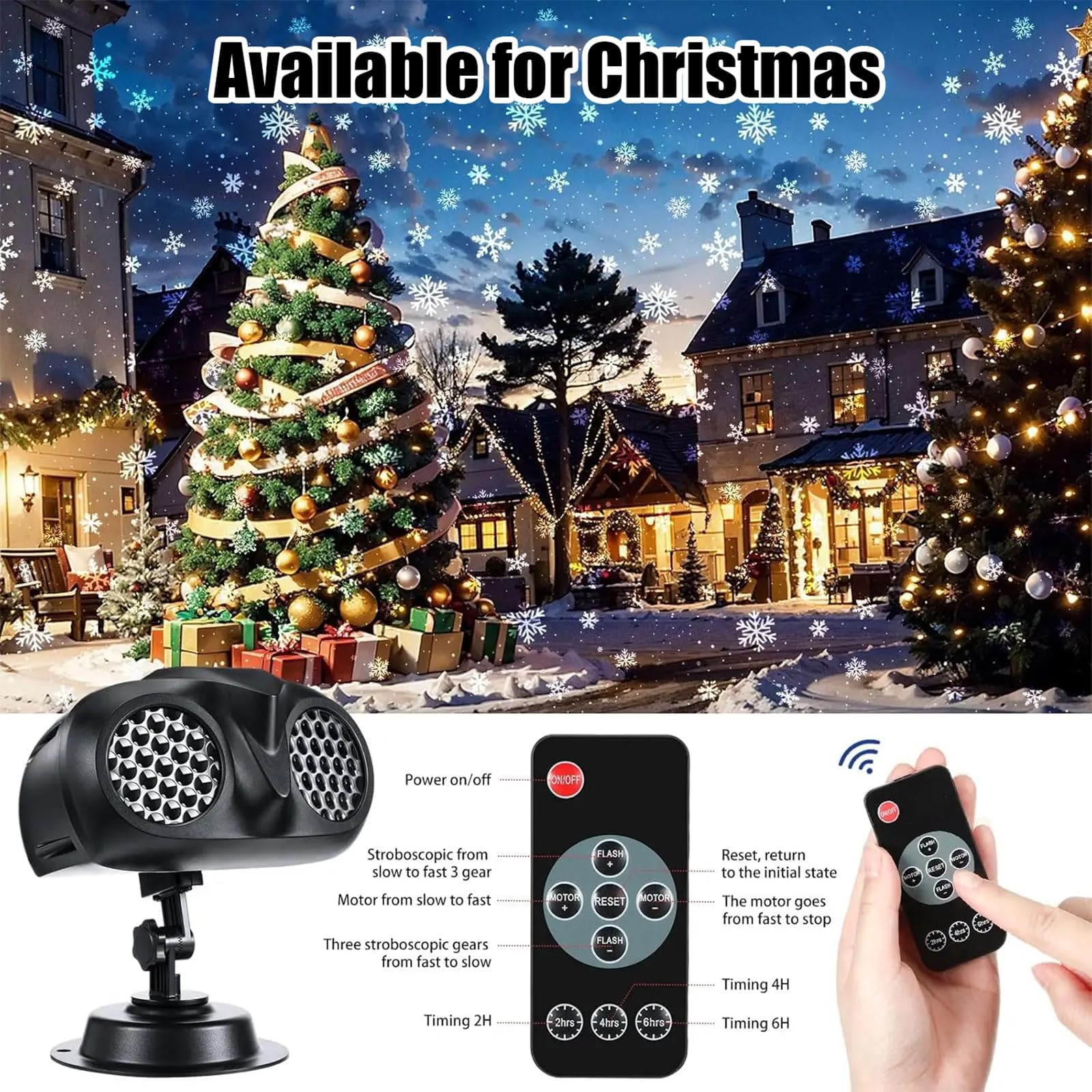 Projecteur de neige, lumière de projection de flocons de neige rotative dynamique avec télécommande pour Noël, le réveillon du Nouvel An et les fêtes