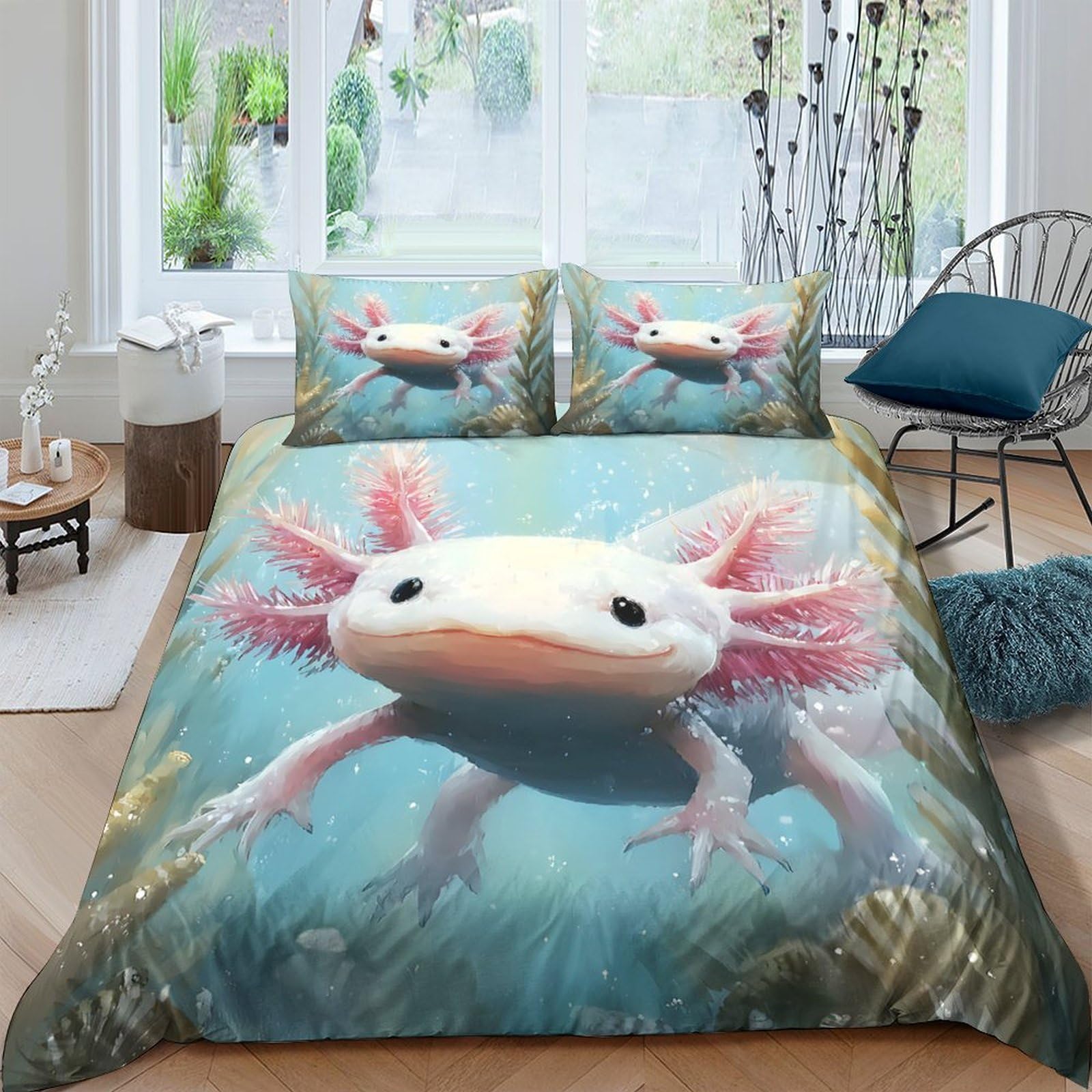 Ctjqhvkz Style-4 3D Printed Axolotl Underwater Fitted Sheet Microfiber Soft Bed Cover For Bedroom Dorm Mattress Protection Easy Care Single（135X200cm）