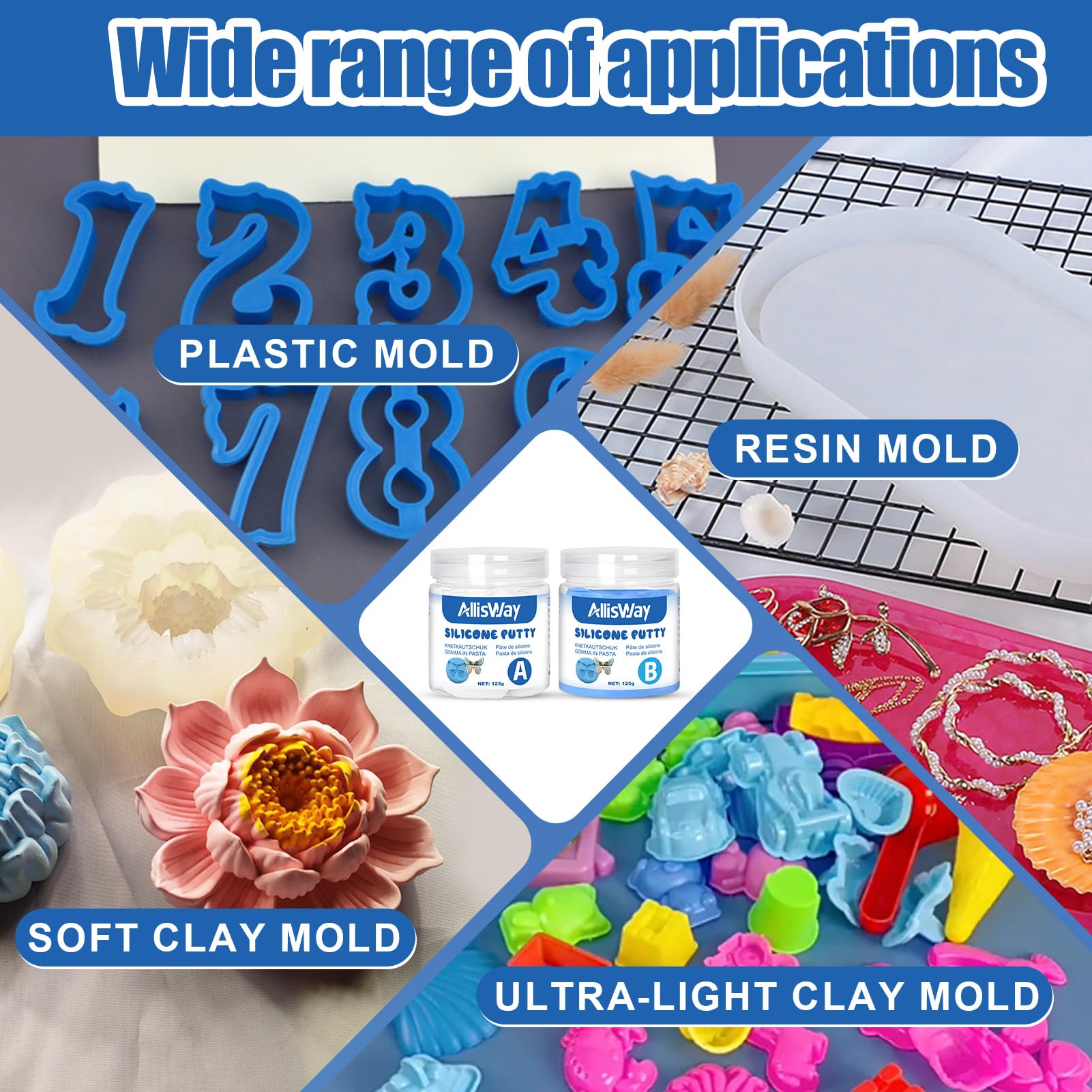 Gomma Siliconica per Stampi in Pasta, Silicone per Stampi da Colata, Silicone Putty, Elevata Precisione dei Dettagli, Adatto per Progetti DIY, Creazione di Gioielli, Modellismo, 250 g (A+B)