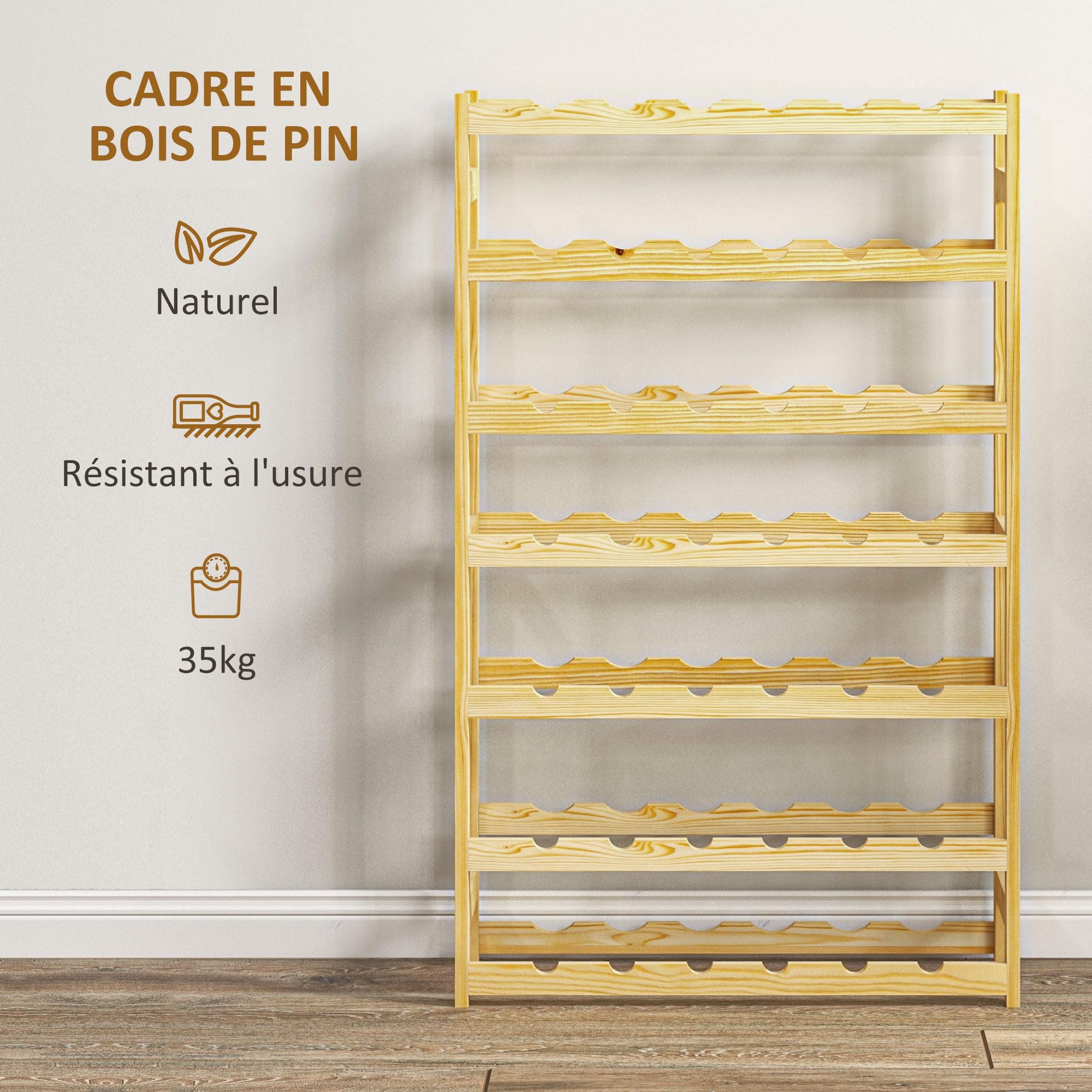 HOMCOM Casier Bouteilles vin pour 42 Bouteilles, Porte-Bouteille en Bois à 7 Niveaux, Range Bouteille étagère à vin pour Salon Bar, 63 x 25 x 102 cm, Naturel