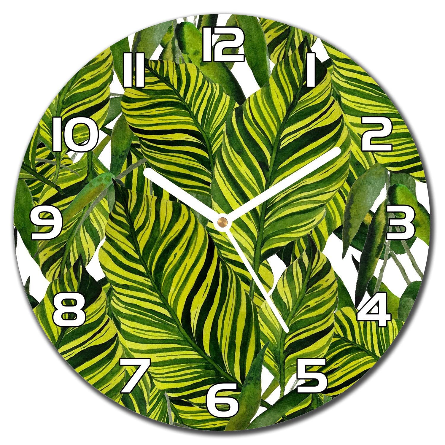 Horloge murale verre sécurité imprimé feuilles de la jungle