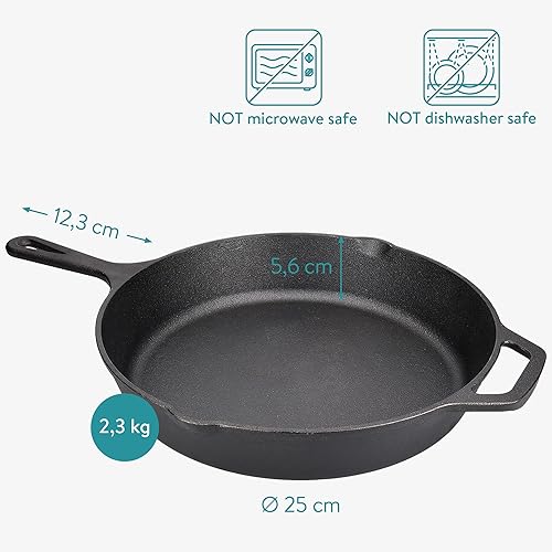 Miniatura 6 de Navaris Sartén de hierro fundido, sartén de hierro fundido de 10 pulgadas, utensilios de cocina sazonados para freír, cocinar, horno, estufa y