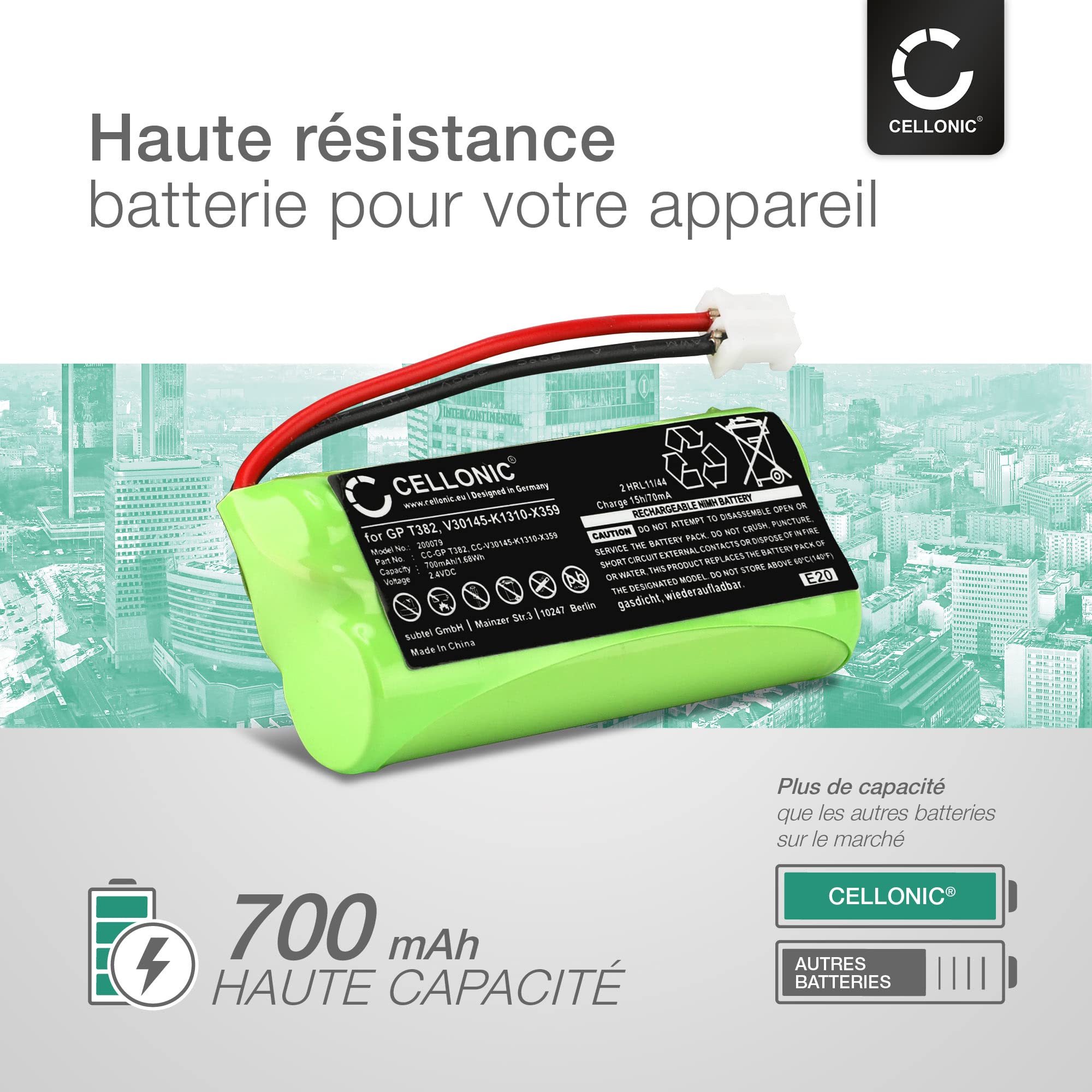 CELLONIC 2X Batterie Compatible avec Siemens Gigaset A12, A120, A14 | 2x, (700mAh, 2.4V, NiMH), Téléphone sans fil Batterie pour Siemens, A165, A245, A240, A260, A265, AL145, AS150, A24