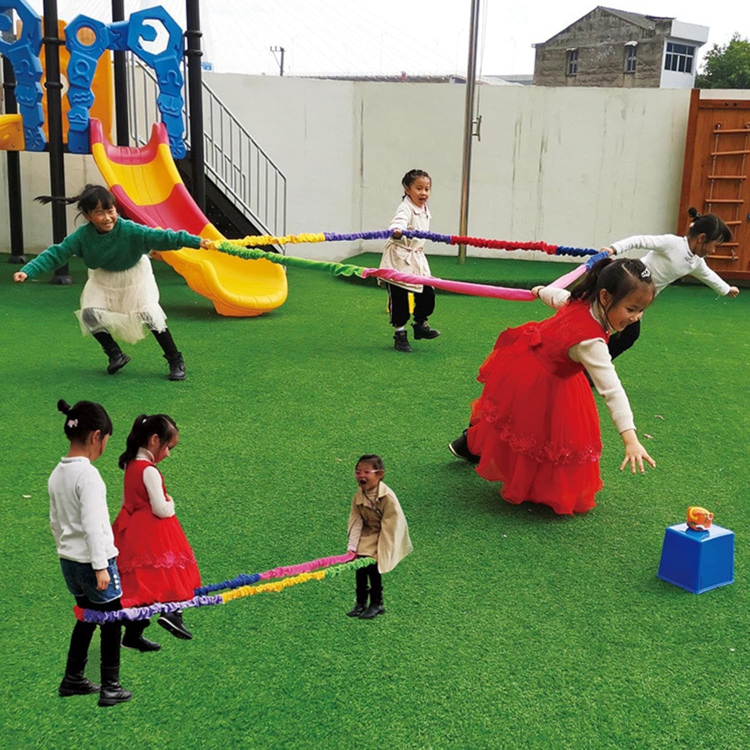 Pull Rope - Fun Kids Rope Running Ring | Fleece Four Movement Multiplayer Push Band, Cooperative Stretchy Exercise Band for Group Activities Team School Coordination Outdoor Games Physical Training