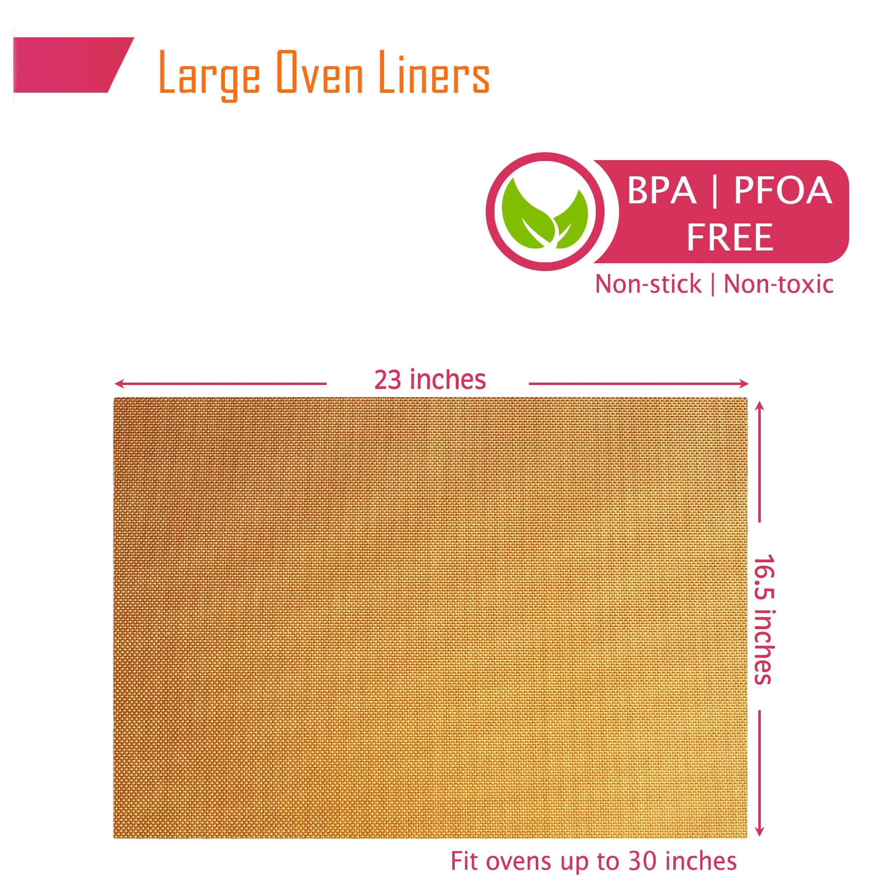 Forever Young & Co. Paquete de 2 protectores de piso de horno grandes de cobre antiadherente, tapetes reutilizables para hornear, tapetes resistentes para parrilla de gas eléctrico, tostadora, hornos