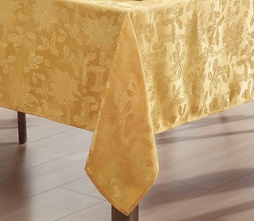 Miniatura 8 de Newbridge Mantel de damasco navideño "Christmas Carol", tejido de hoja de acebo y flor de pascua, resistente a la suciedad, sin arrugas, fácil