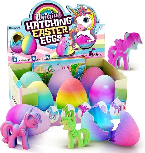 Dan&Darci Unicorn Hatching Surprise Eggs for Kids - Easter Basket Stuffers - 6 Pack Grows 600% - Toys for Girls 3-8 - Easter Crafts - Party Favors for 3+ Year Old Girl - Gifts for Ages 3 4 5 6 7 8