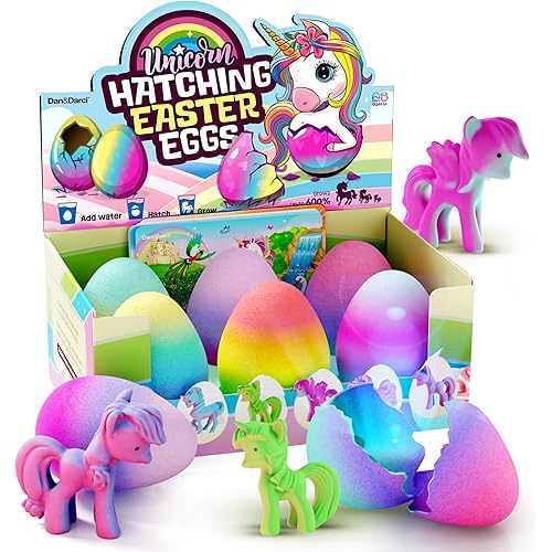 Dan&Darci Unicorn Hatching Surprise Eggs for Kids - Easter Basket Stuffers - 6 Pack Grows 600% - Toys for Girls 3-8 - Easter Crafts - Party Favors for 3+ Year Old Girl - Gifts for Ages 3 4 5 6 7 8