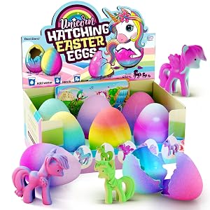 Dan Darci Unicorn Hatching Surprise Eggs for Kids - Easter Basket Stuffers - 6 Pack Grows 600 -