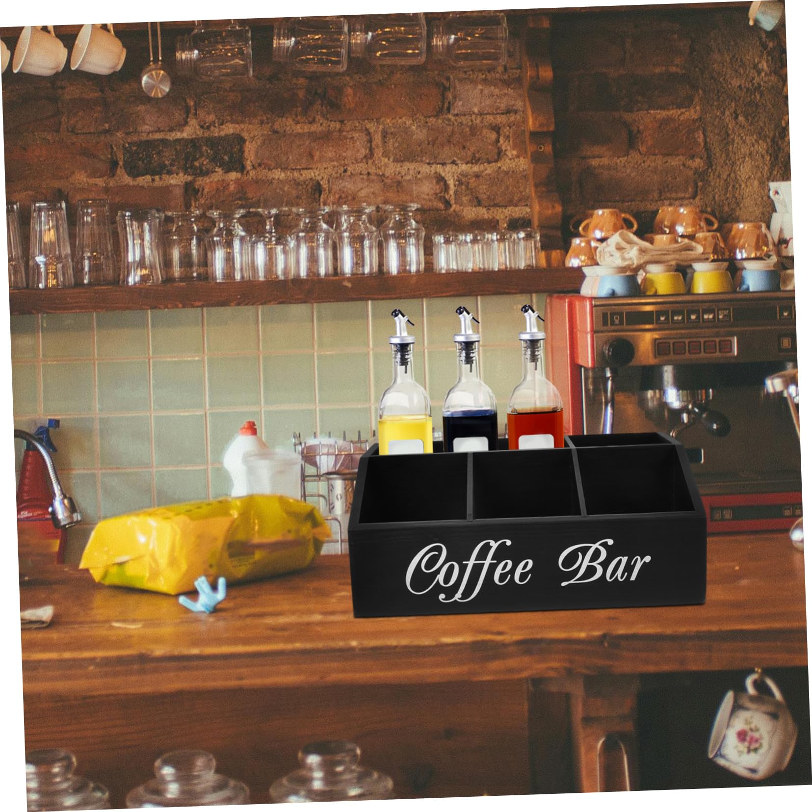 MAGICLULU Kaffeestation Organizer Aus Holz Kaffeebar Aufbewahrungsbox Multifunktionale Organizer Für Arbeitsplatte Kaffee Und Tee Zubehör Stellplatz-system Für Kaffeewerkzeuge