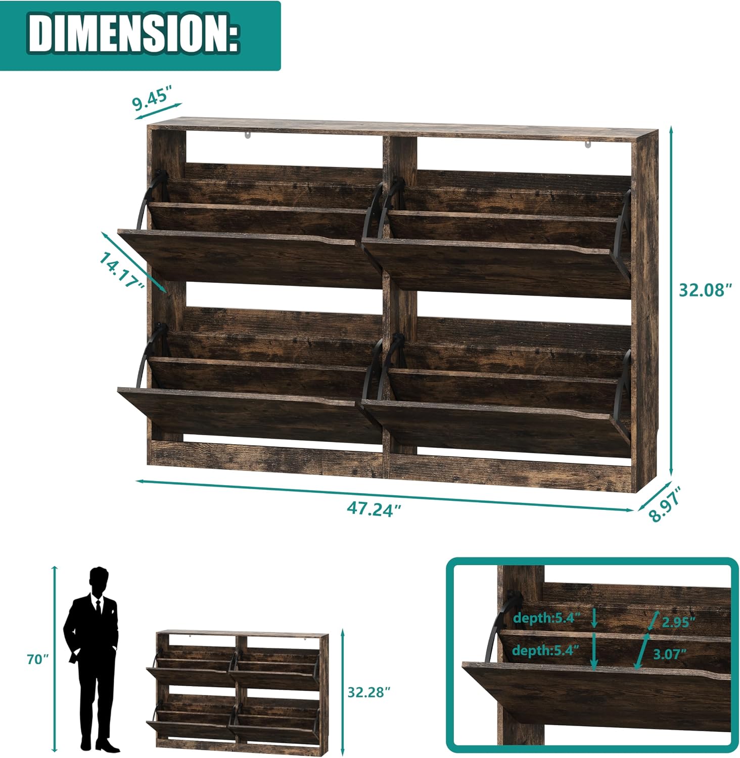 Dimension diagram of the Xixini shoe storage cabinet