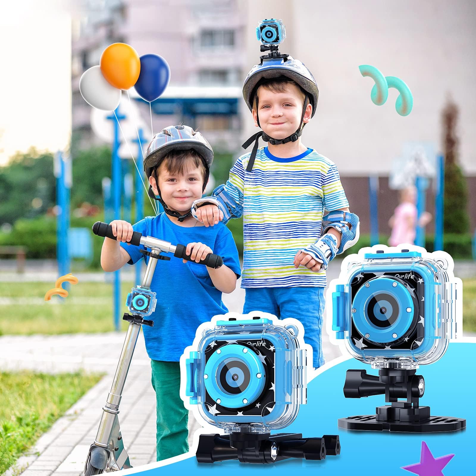 Ourlife - Fotocamera impermeabile per bambini dai 3 ai 12 anni, regalo di compleanno per bambini, per sport subacquei, con schermo da 4,4 cm (blu navy)