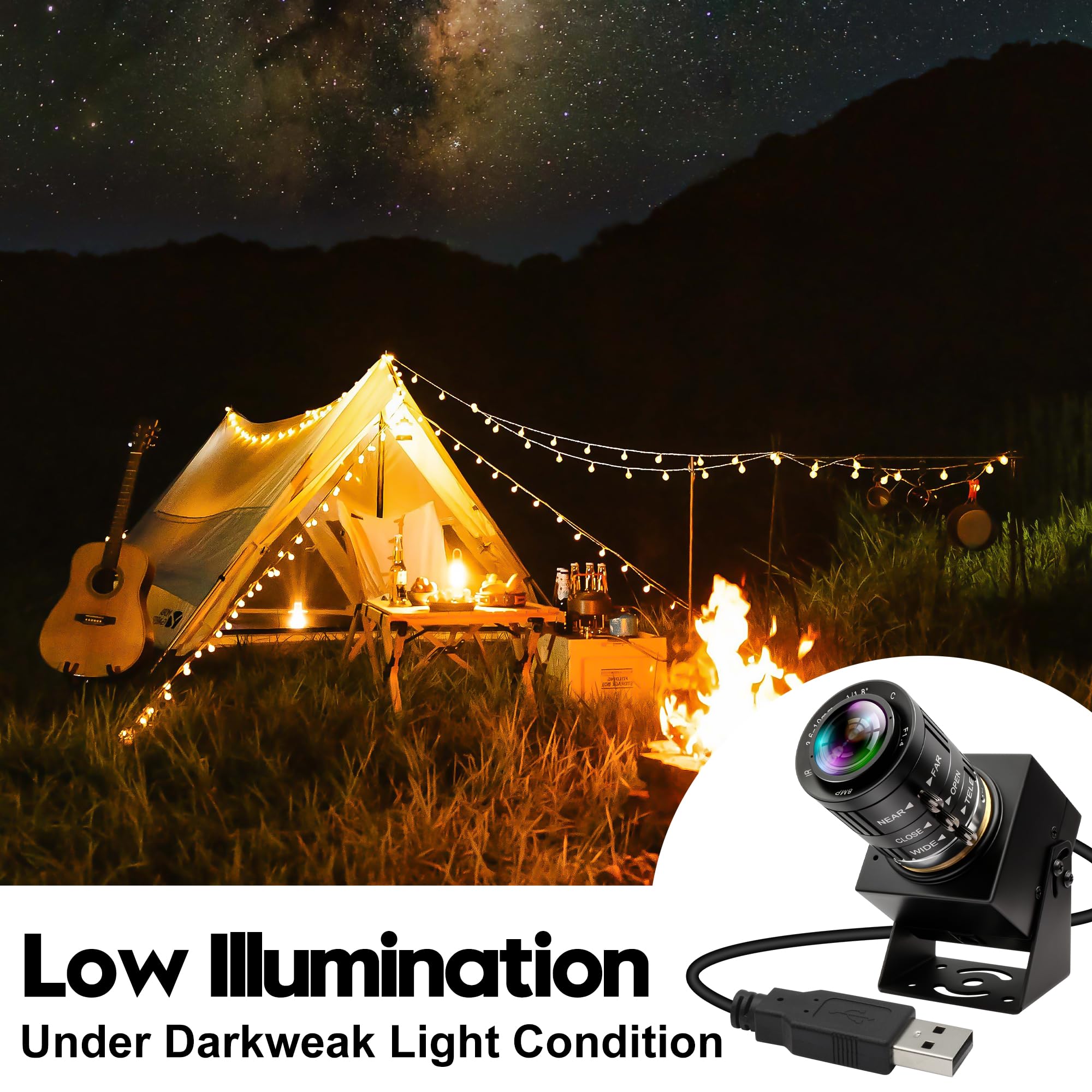 ELP Caméra USB 4K 120fps - Webcam Haute Vitesse 12MP Avec Zoom Optique Manuel 3x - Pour Golf, Raspberry Pi, Windows, Linux, Mac OS
