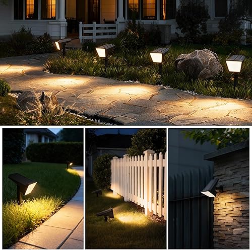 Miniatura 8 de Philips Paquete de 4 focos solares impermeables para exteriores, 28 LED de 3000 K, luces solares para caminos de paisaje, del atardecer al amanecer,