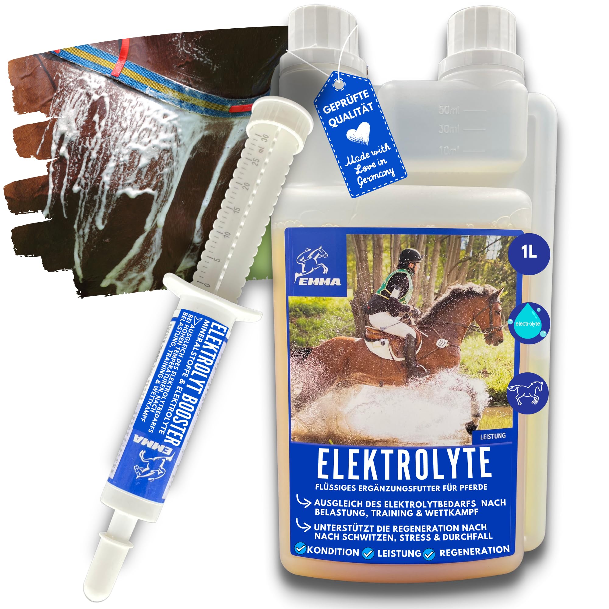 Electrolitos líquido + Pasta I electrolitos Caballo minerales Vitamina B12 oligoelementos I Sales de Sodio magnesio Caballo electrolitos diarrea vómito Agua sudoración Sales minerales Caballo 1L 30ml