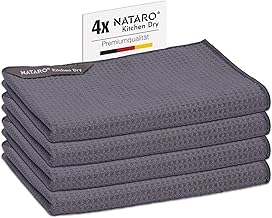 NATARO® 4 Stück Kitchen Dry Geschirrtücher – Premium Microfaser Abtrockentuch, streifenfreie und fusselfreie Waffeltücher für Ihre Küche anthrazit, 70x45 cm