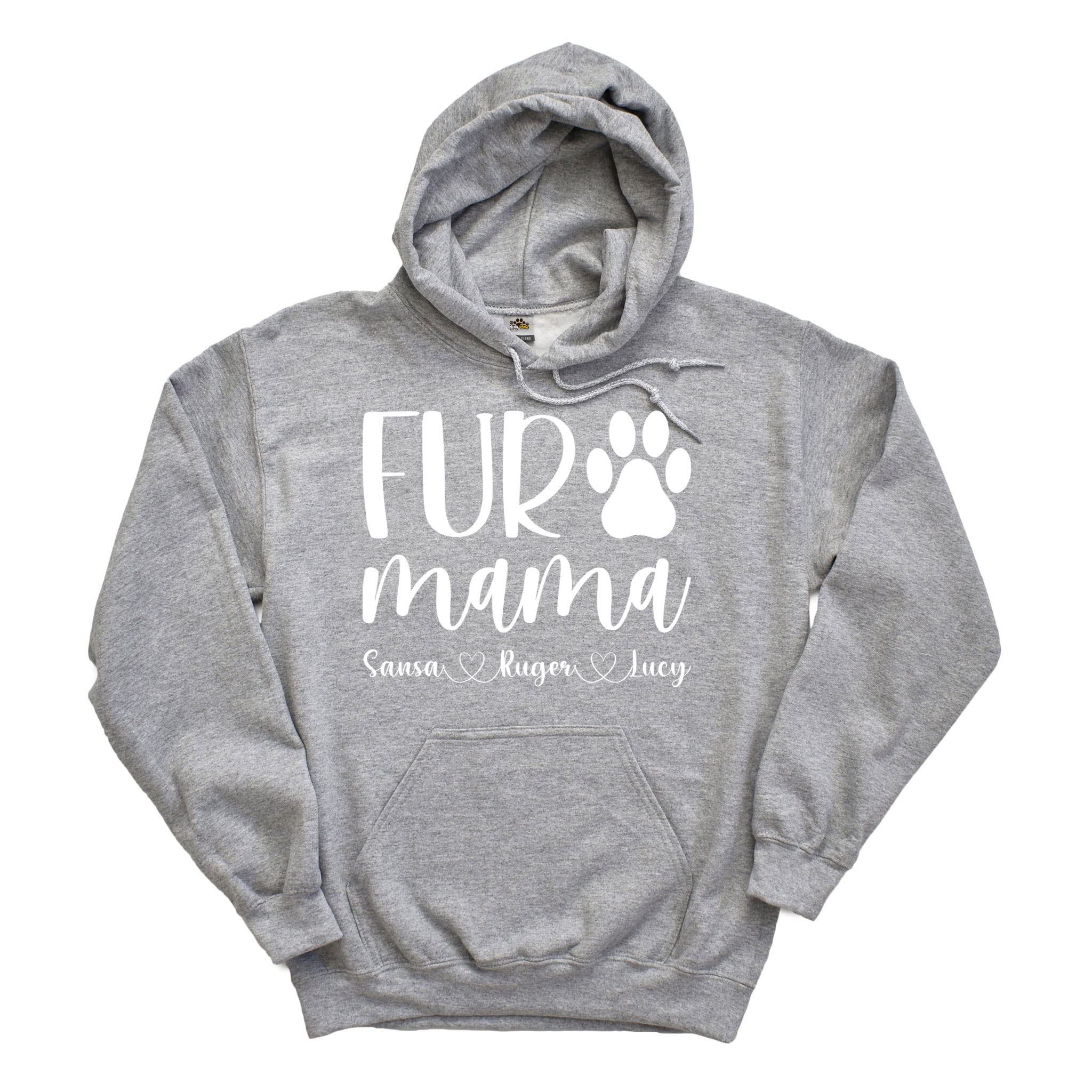 LEVY PAW Personalized Fur Mama Hoodie With Your Pet Names Cute Fur Mama Gift (Sport Grey)