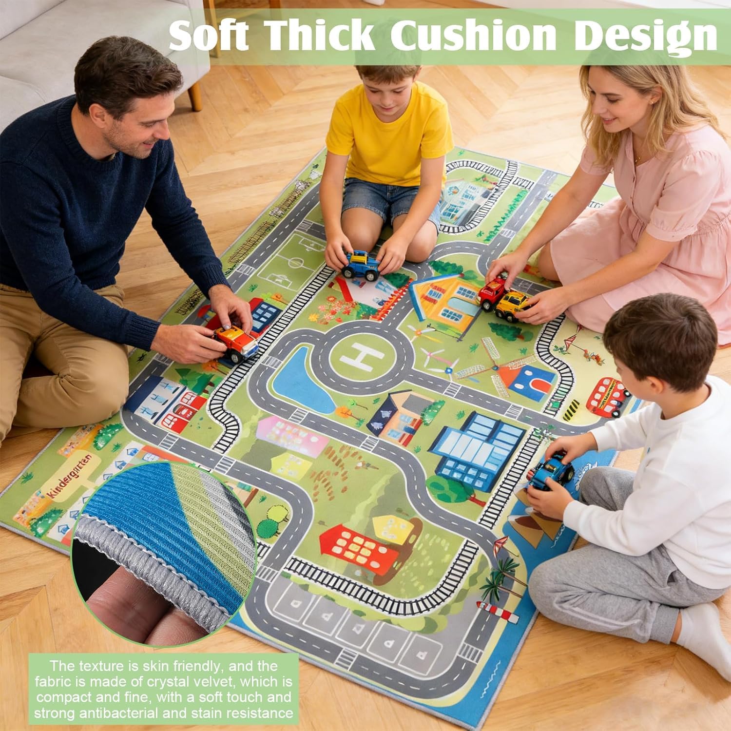 ZJT Autoteppich Spielteppich Straße, Autoteppich für Kinder, 120x160 cm rutschfest Teppich für Jungen & Mädchen, Schlafzimmer Spielzimme Klassenzimme (A)