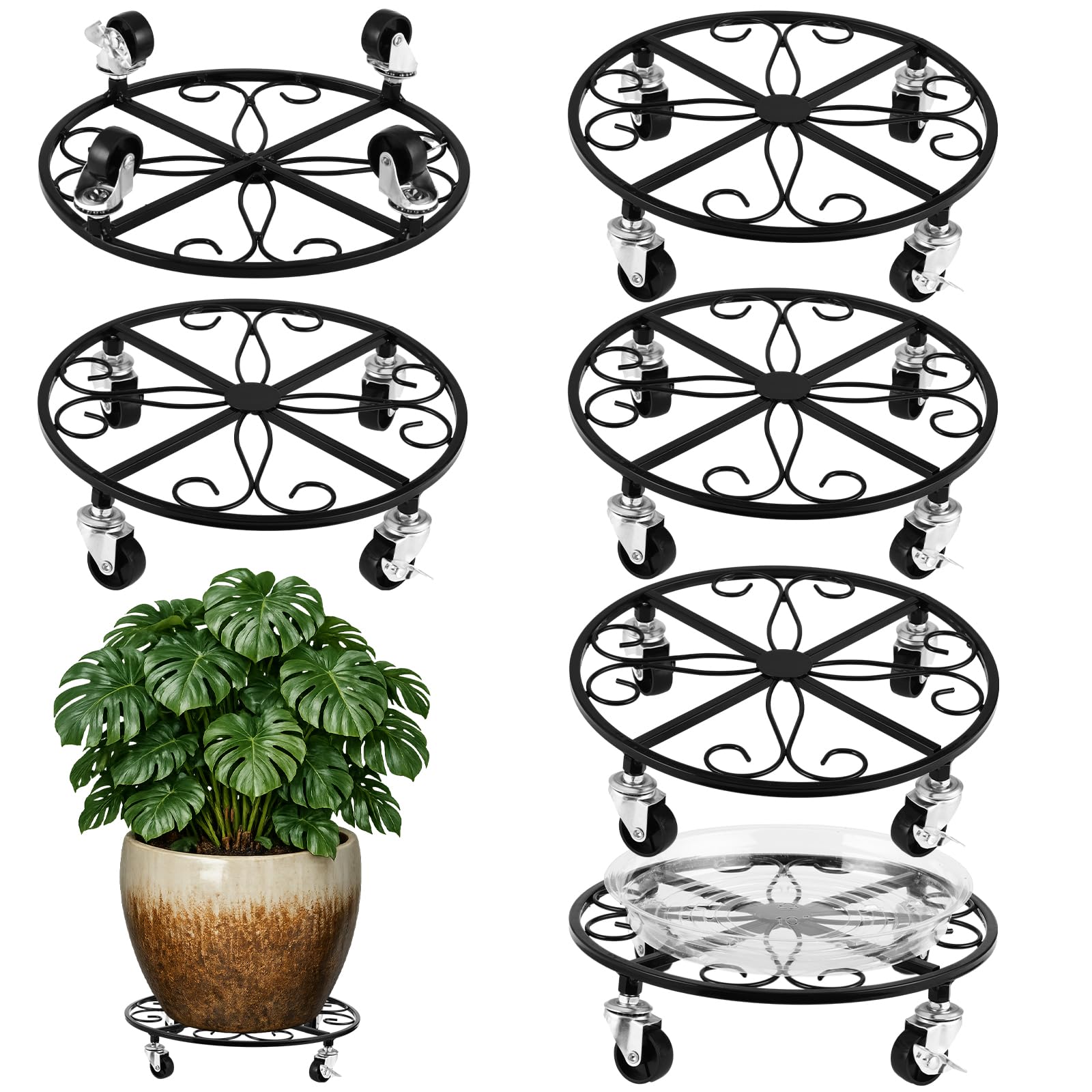 6 Pack Plant Caddy with Wheels 11.8 Inch Rolling Plant Stand for Large Plants Heavy Duty Plant Rollers Metal Plant Dolly Rustproof Planter Stand Wrought Iron Plant Stands Flower Cart Indoor Outdoor