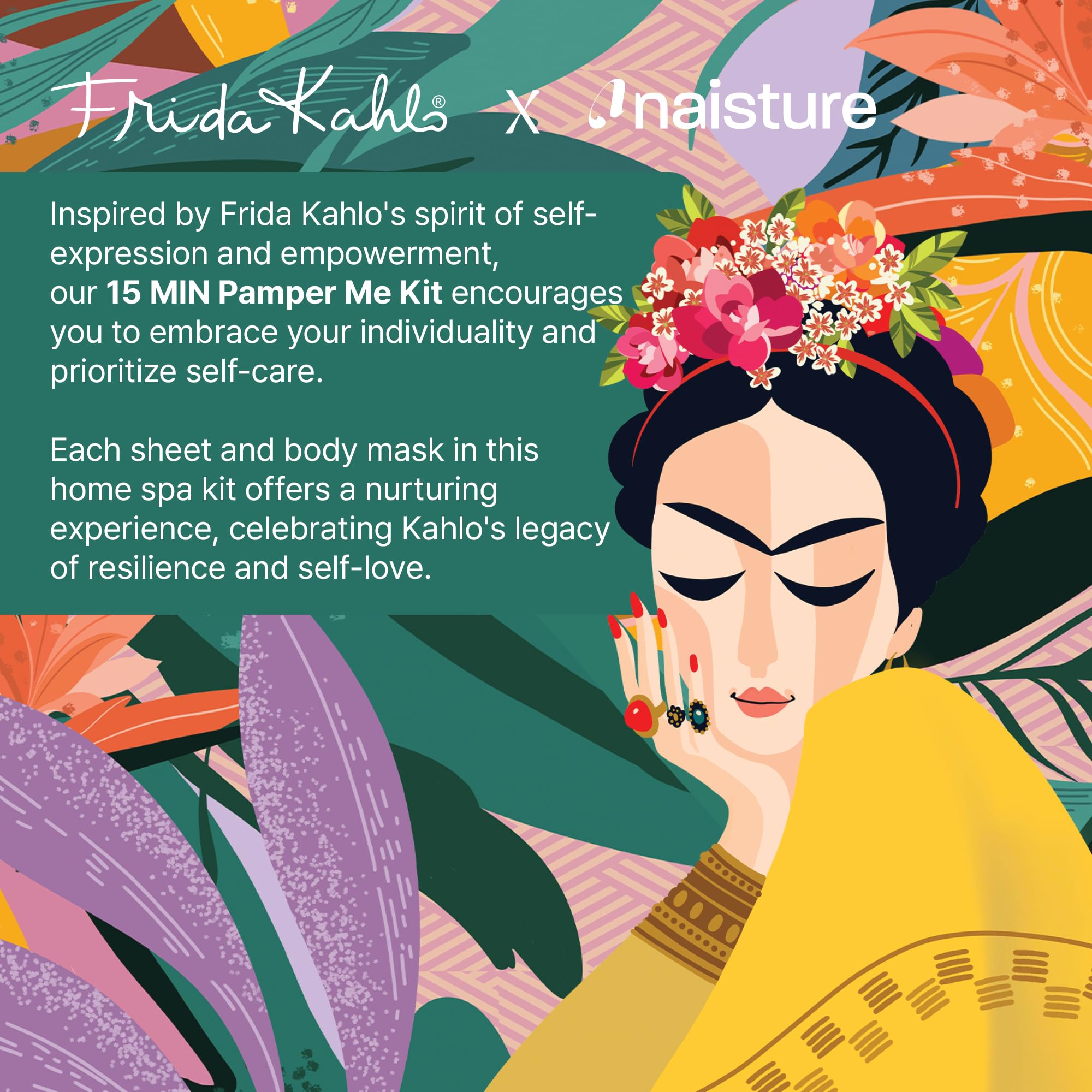 Naisture x Frida Kahlo 15 Min Pamper Me Kit Korean Spa Skincare Gift Set for Women - Head to Toe with Hair, Face, Eye, Hand, Foot Masks & Bonus Item (8 pcs) view 2