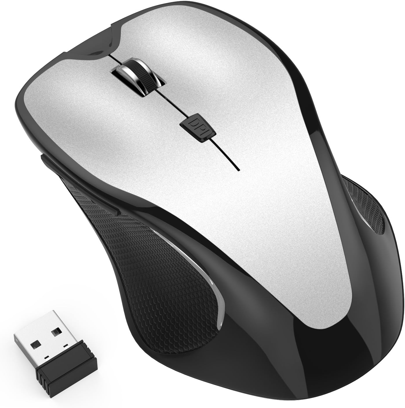 Usmain Optical Wireless Mouse 2.4GHz Gaming Wireless Mouse with 3 Adjustable DPI Levels up to 1600 DPI, Wireless Mouse/Cordless Mouse with USB Nano Receiver - Grey
