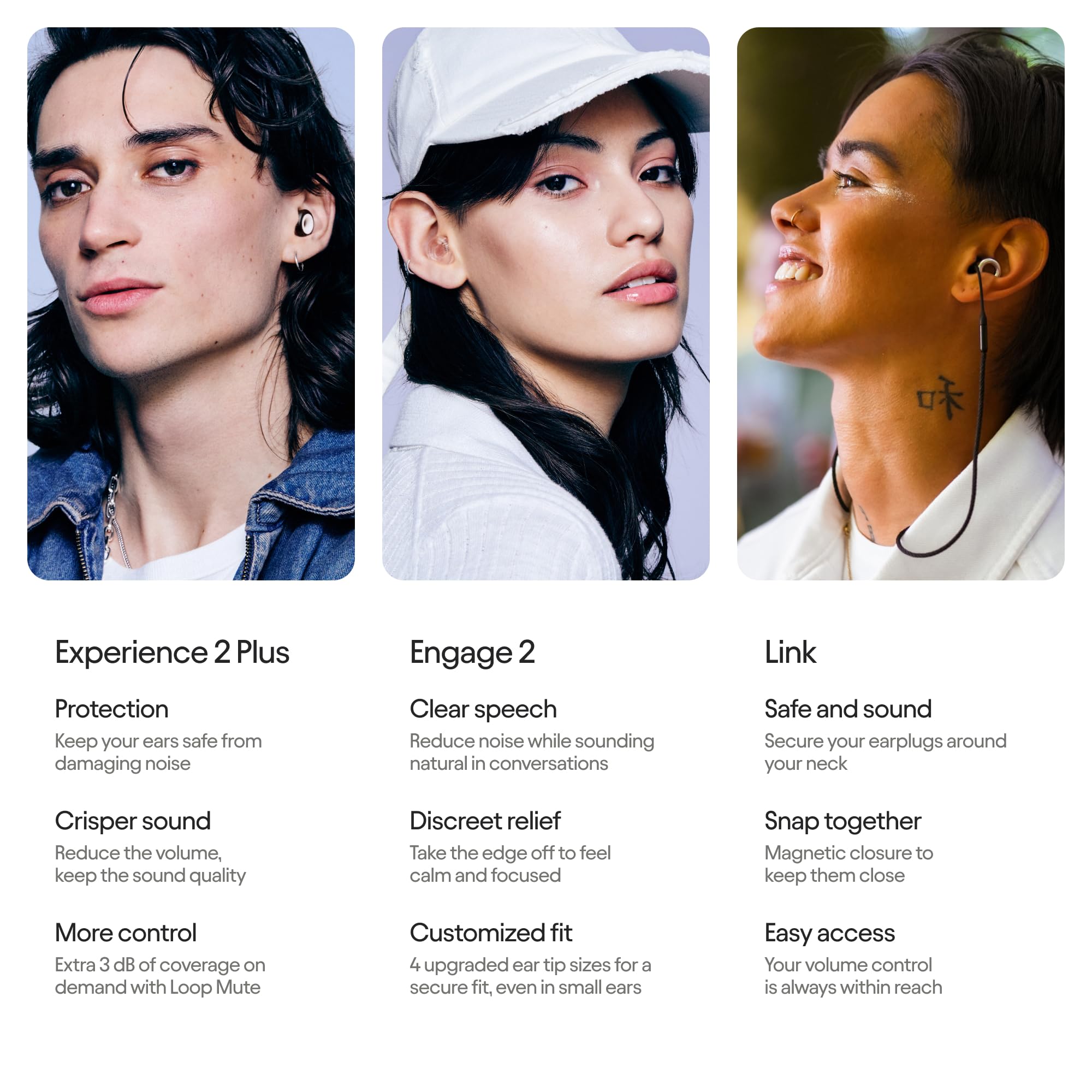 Loop Earplugs Social Link Set (Zweierpack) – Experience 2 Plus + Engage 2 + Link | Wiederverwendbare Ohrstöpsel für Fokus, Geräuschempfindlichkeit, Musik, Veranstaltungen, Kinderbetreuung un