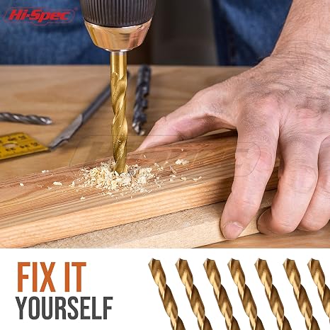 Hi-Spec Tools Drill Bit Set 99pc SAE HSS Steel for Drill Drivers - 1/16 to 3/8 Drill Bits for Metal, Plastics, Wood, Drywall - Complete Bits Sets with Storage Holder Case