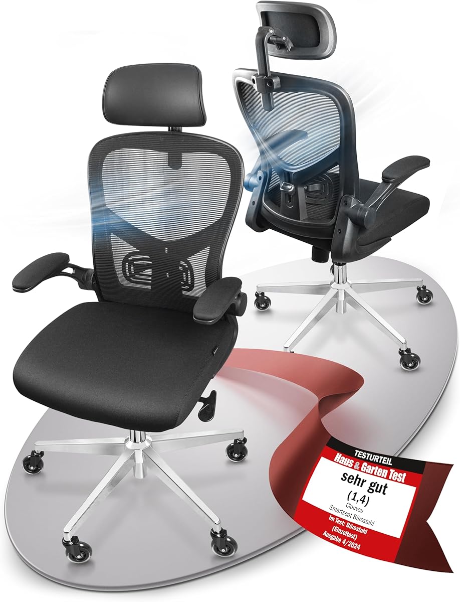 CLOUVOU SmartSeat Bürostuhl Ergonomisch [TESTSIEGER] Schreibtischstuhl 100% individuell einstellbar | Büro Stuhl & Gaming Stuhl | Computerstuhl Home Office Chair Ergonomic | Drehstuhl 150 kg