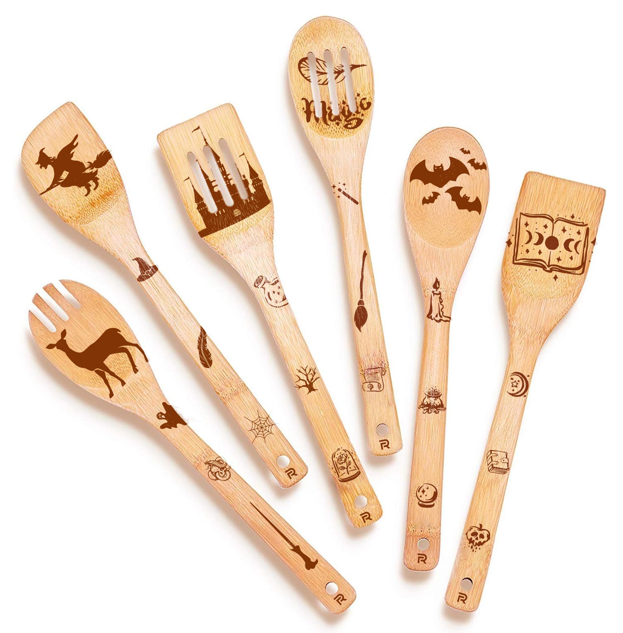 RiveiraMagic Wizard Gifts Organic Wooden Spoons For Cooking Utensils Set 6-piece - Christmas Gifts For Women Kitchen Utensils Spatulas For Nonstick Cookware Gifts For Cooking Lovers