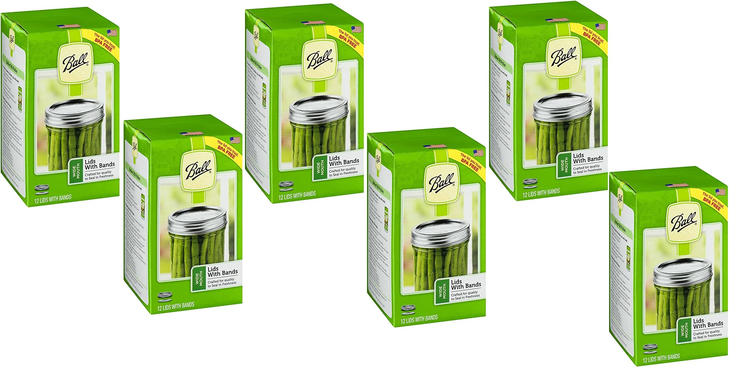 Ball Mason Jar Lids with Bands, Wide Mouth, 12 CT (Pack of 6)