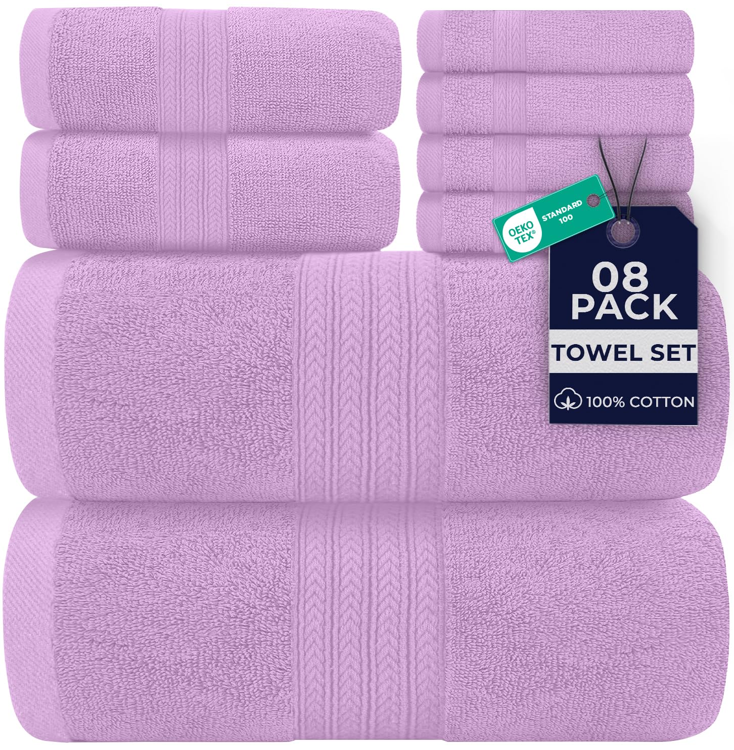 DAN RIVER 8 Piece Luxury Bath Towels for Bathroom, Towel Set, Lavendar
