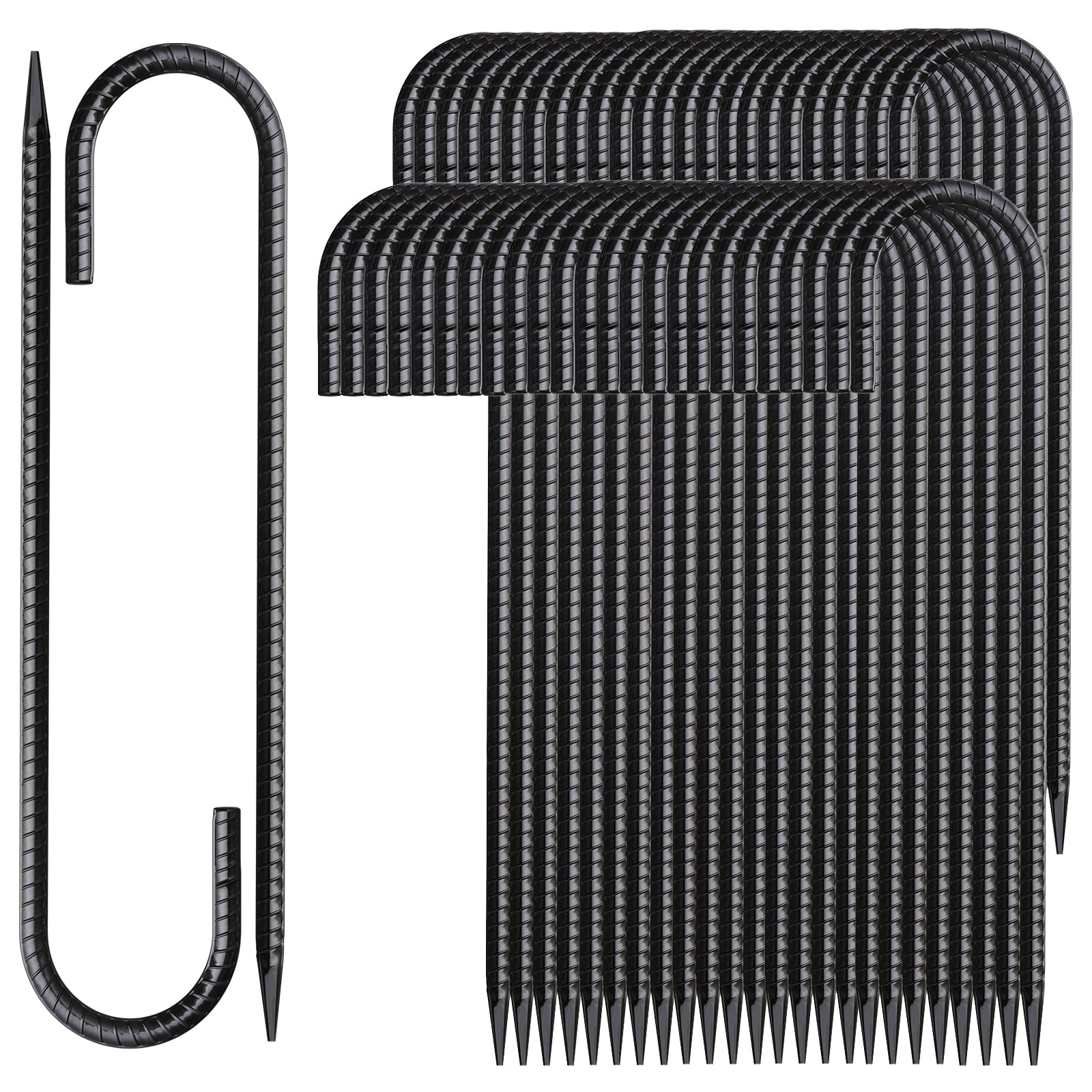 MSWY 12 Inch Rebar Stakes 50 Pack J Hook Ground Stakes Heavy Duty Chain Link Fence Stakes Galvanized Anchors Metal Tent Stakes for Wire Fencing Concrete Forming Trampolines Camping Canopies Shed Swing