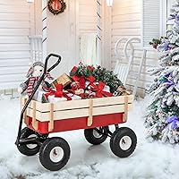 Vista 3 de Giantex carro de madera con llantas de hule para niños, color rojo